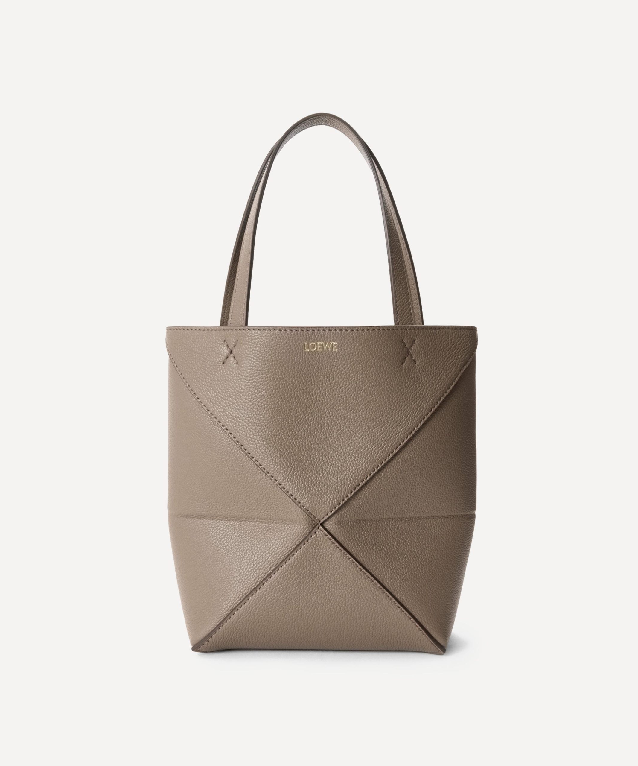 Loewe Mini Puzzle Fold Taupe Leather Tote Bag
