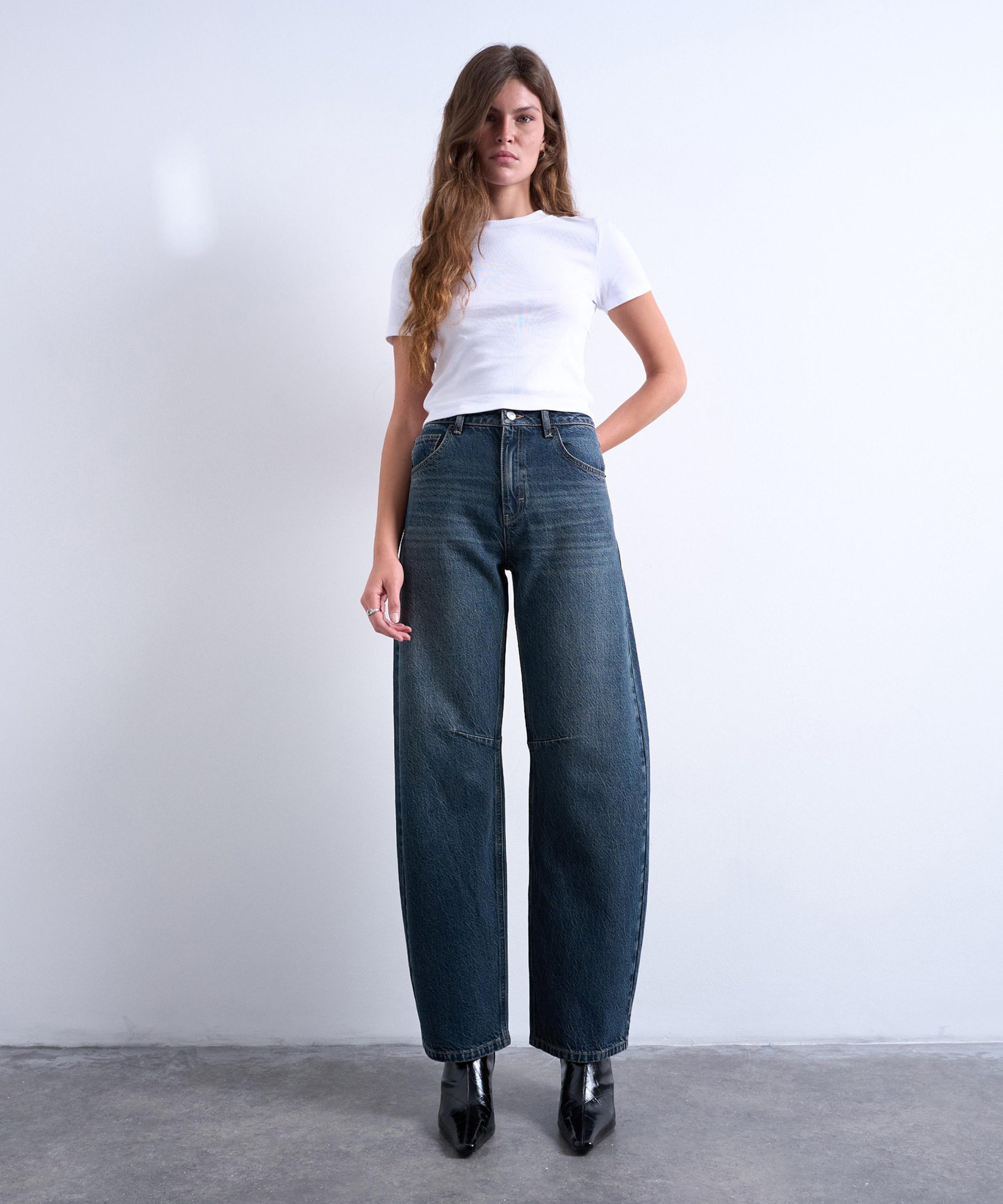 TOPSHOP Blue Black Barrel Jeans