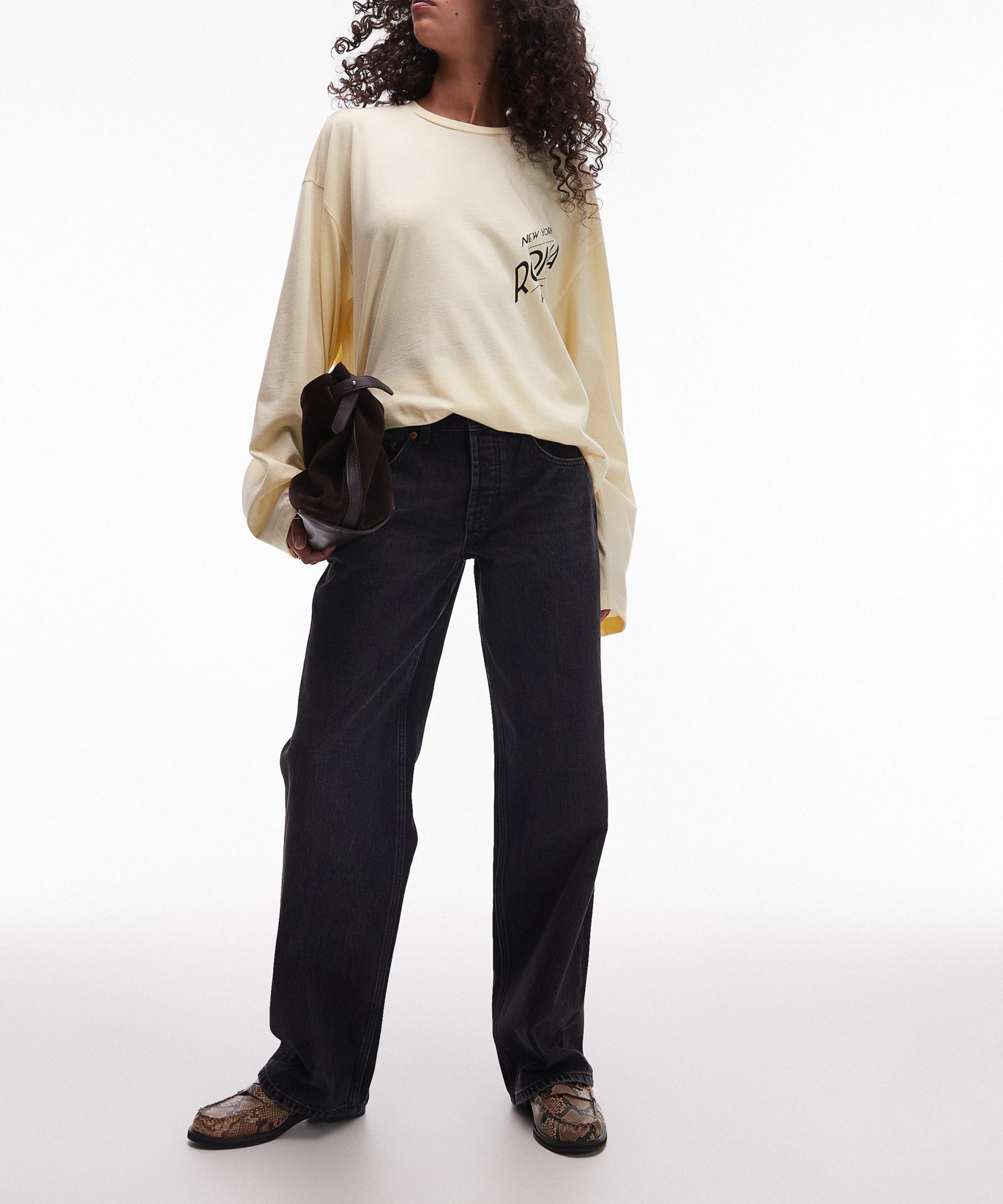 TOPSHOP Washed Black Ember Low-Rise Wide-Leg Jeans