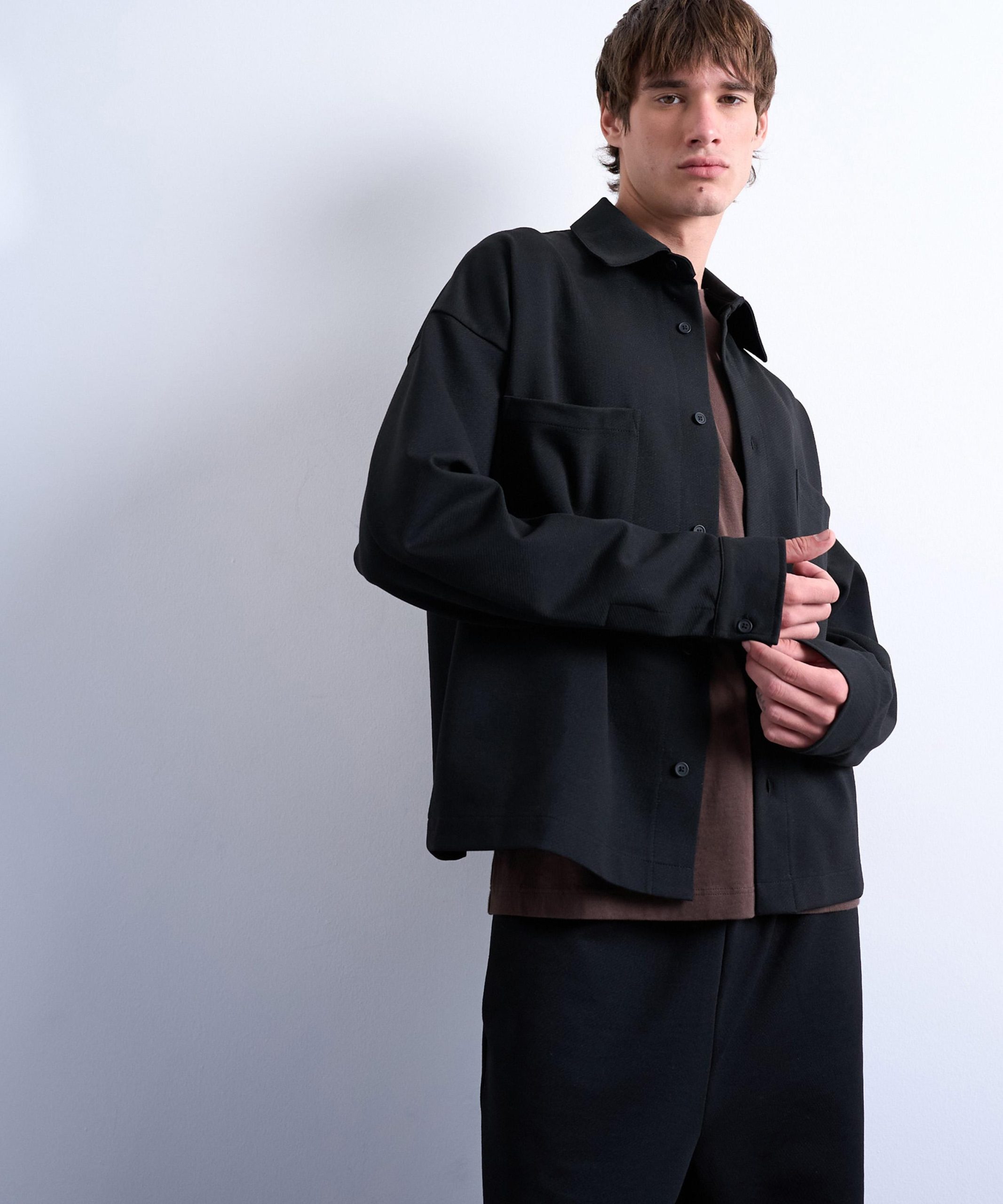 TOPMAN Black Oversized Fit Double-Pocket Jersey Jacket