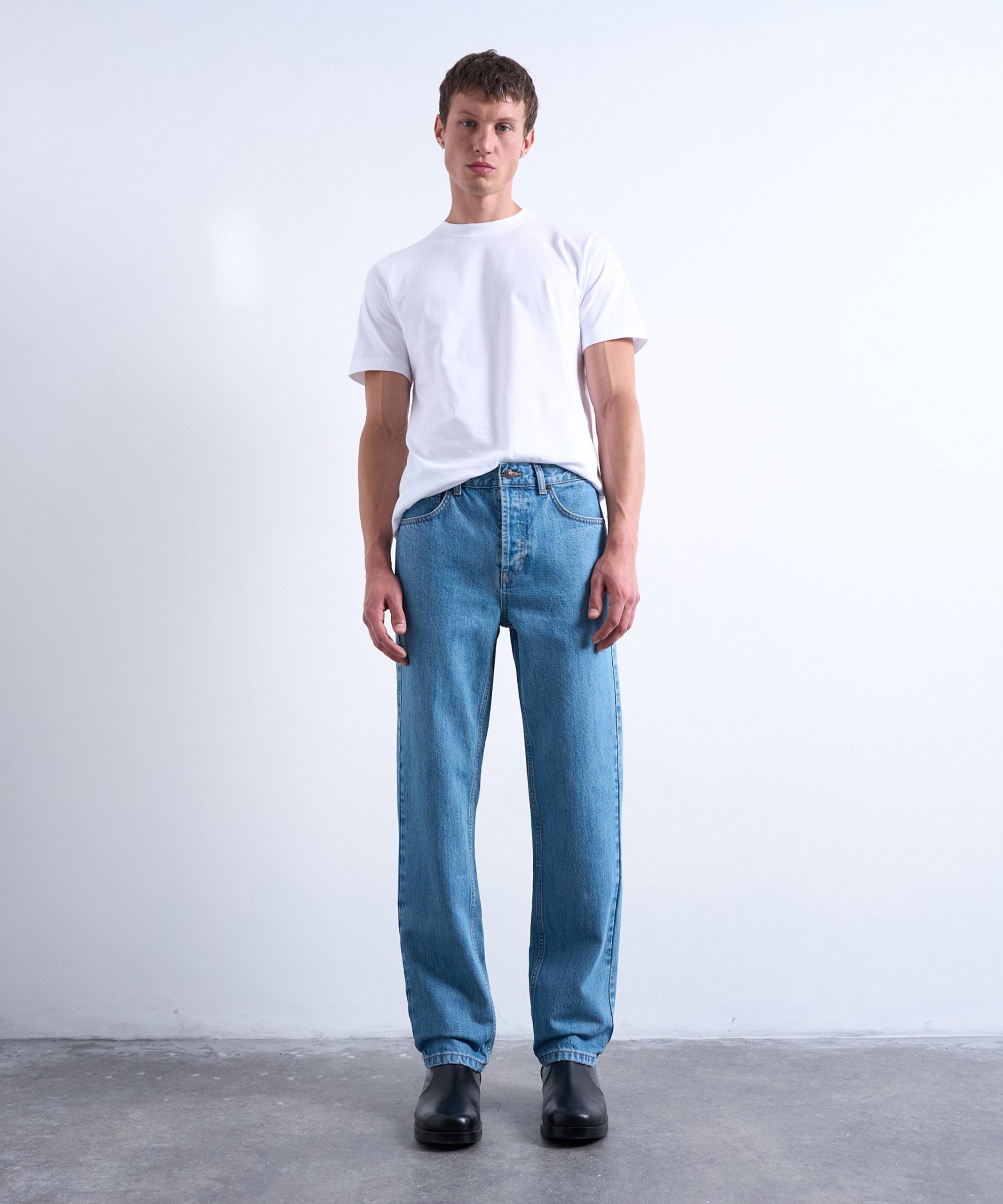 TOPMAN Mid-Wash Blue Rigid Straight Jeans