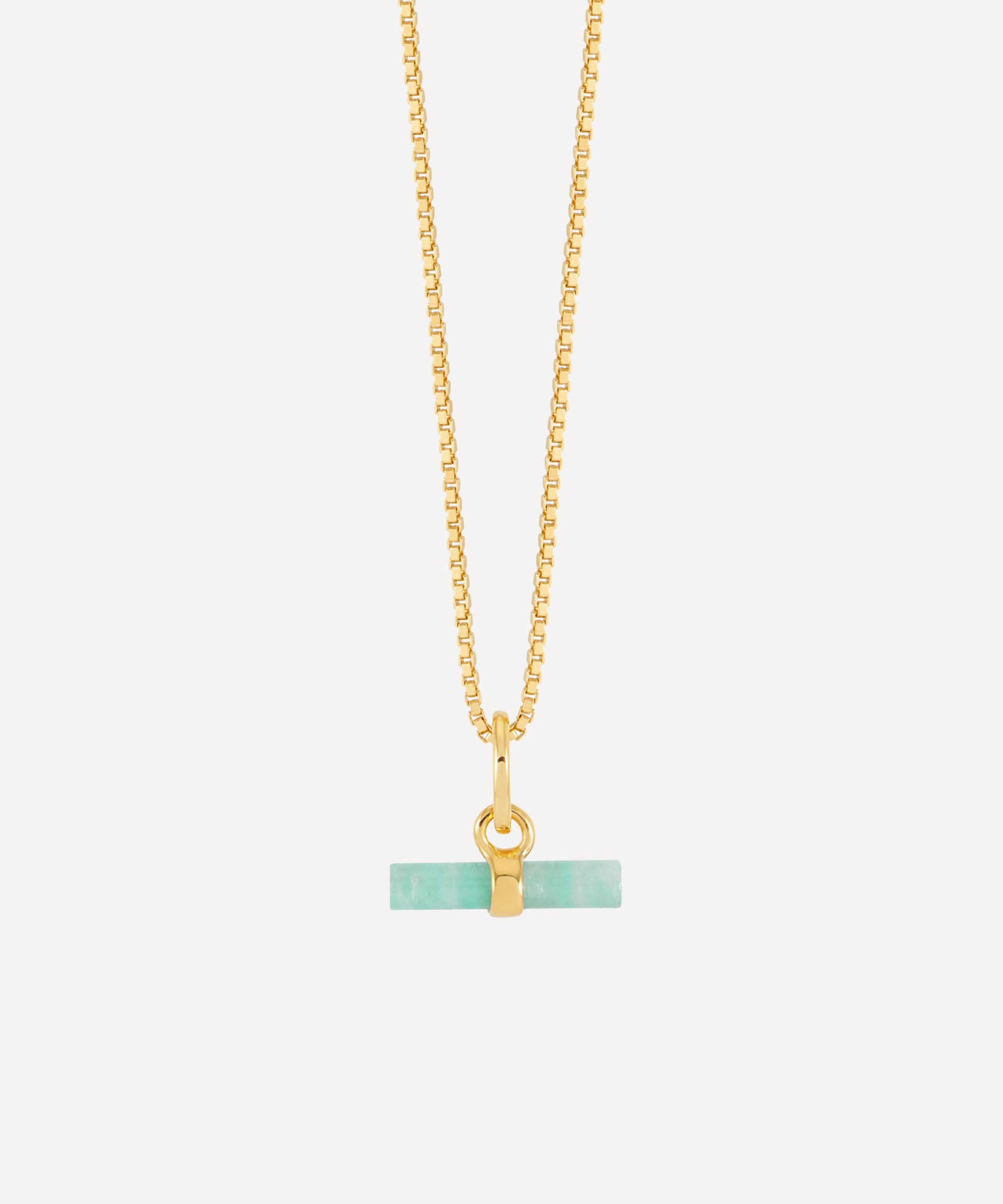 Rachel Jackson 22ct Gold-Plated Amazonite Mini T-Bar Pendant Necklace