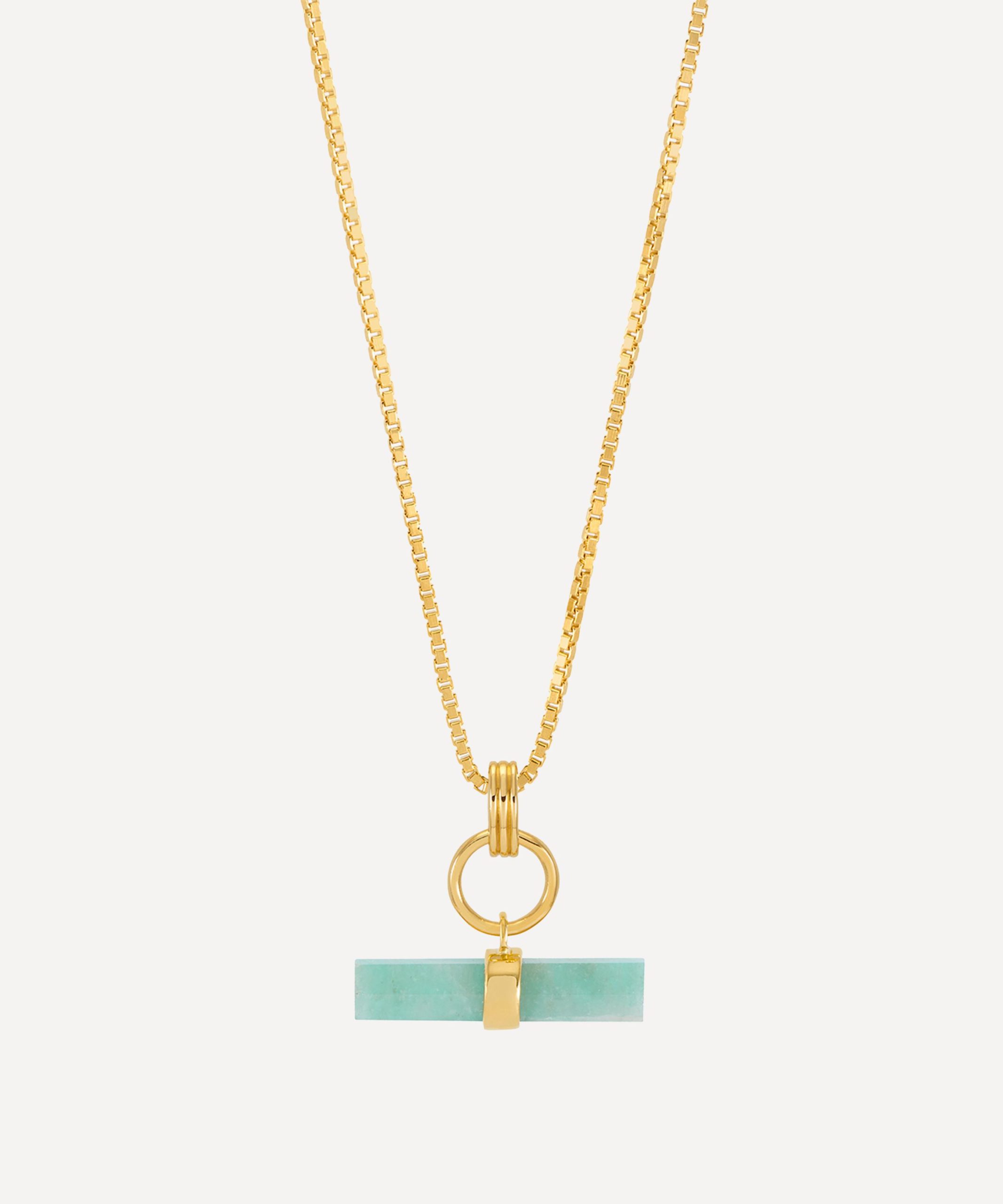 Rachel Jackson 22ct Gold-Plated Amazonite T-Bar Pendant Necklace