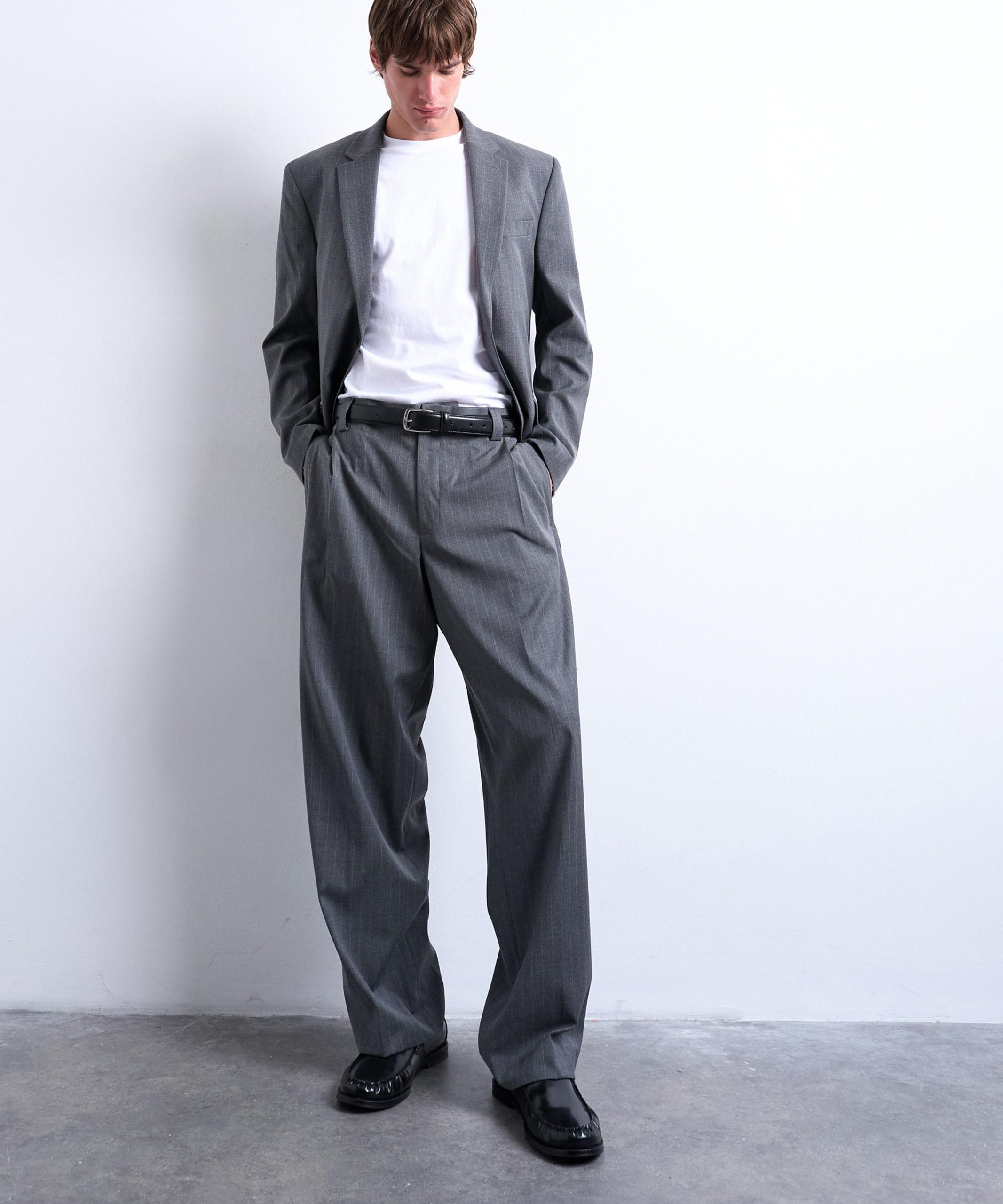 TOPMAN Charcoal Pinstripe Straight Suit Trousers