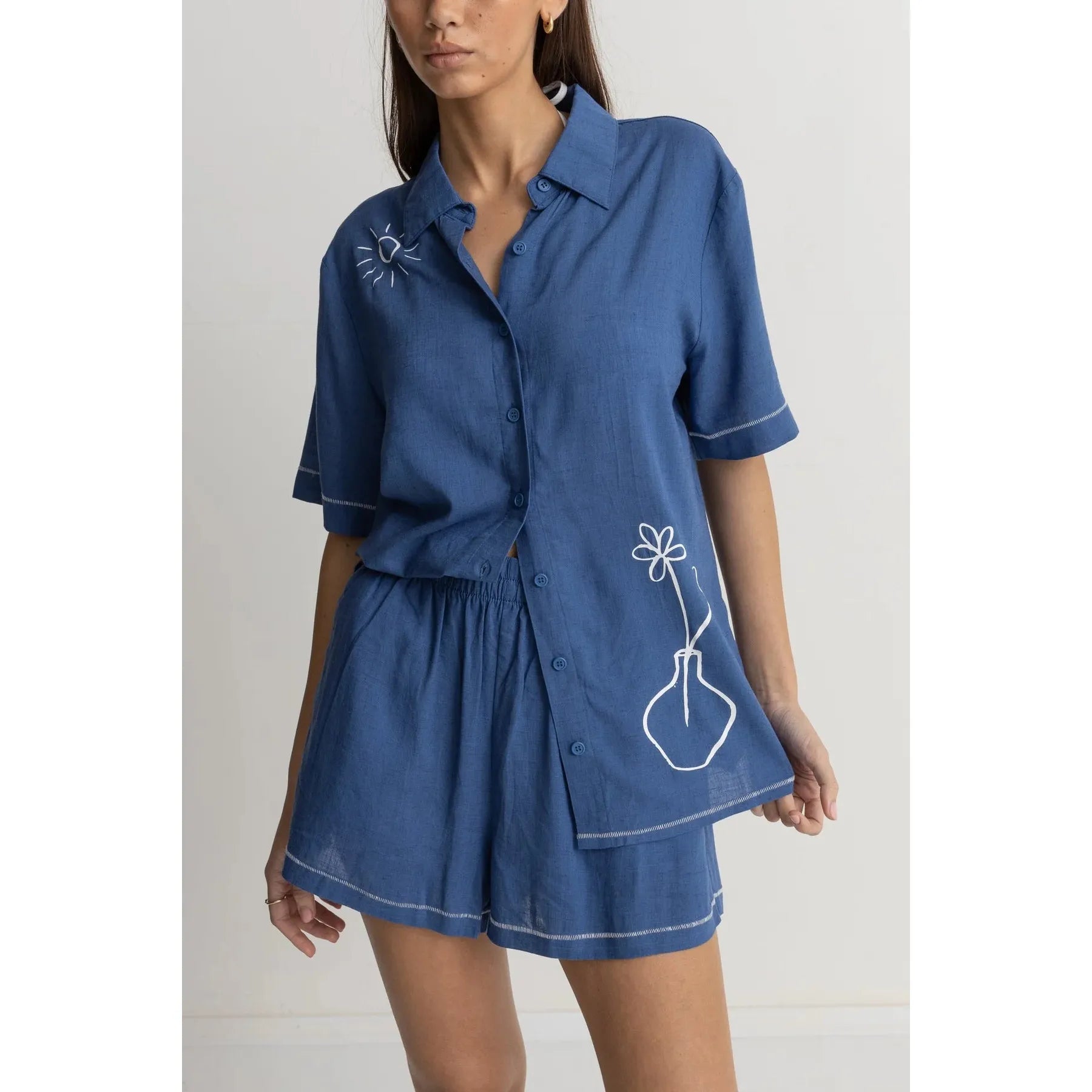 Rhythm Bobby Short Sleeve Shirt - Blue