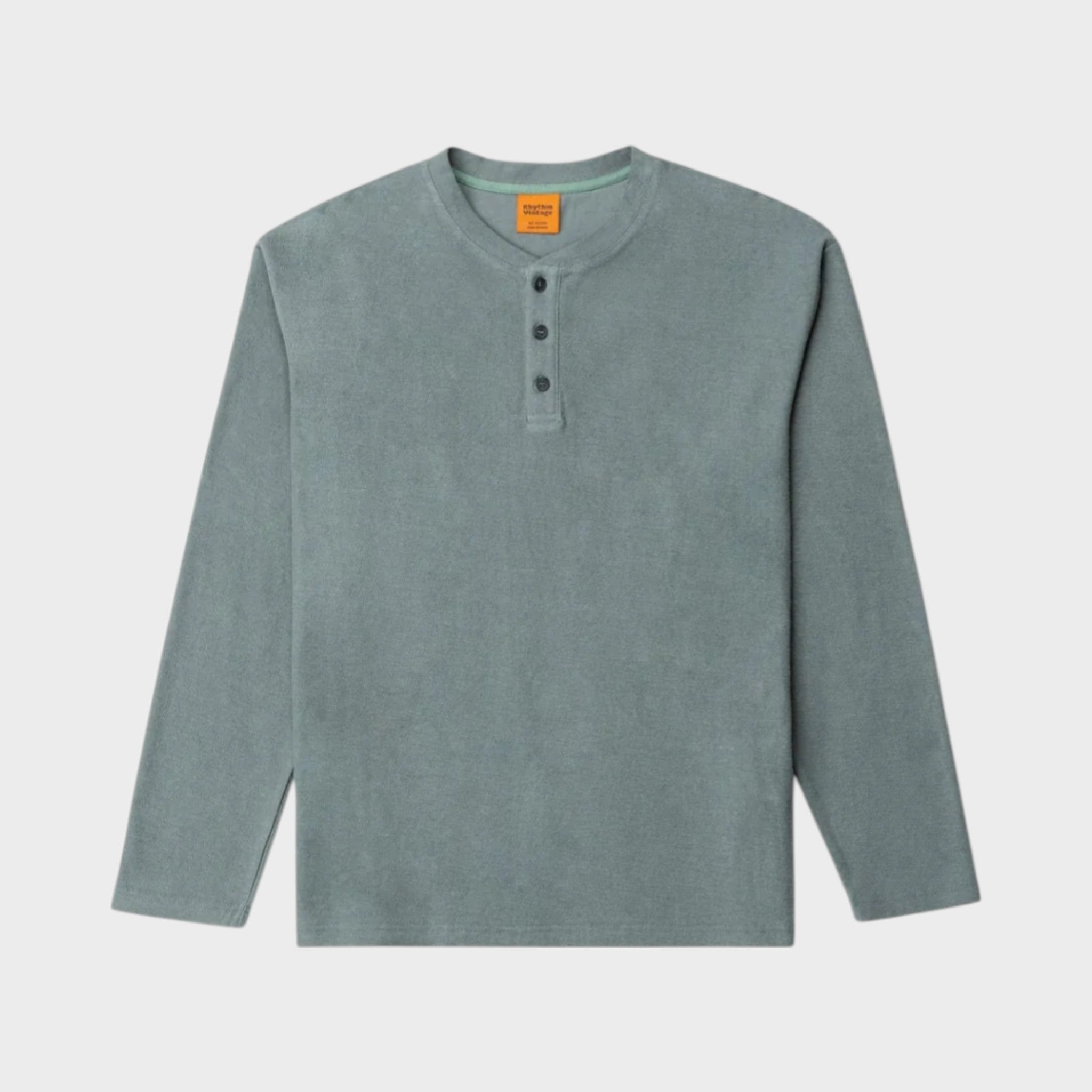 Rhythm Men's Vintage Terry SHORT SLEEVE Henley - Silver Pine