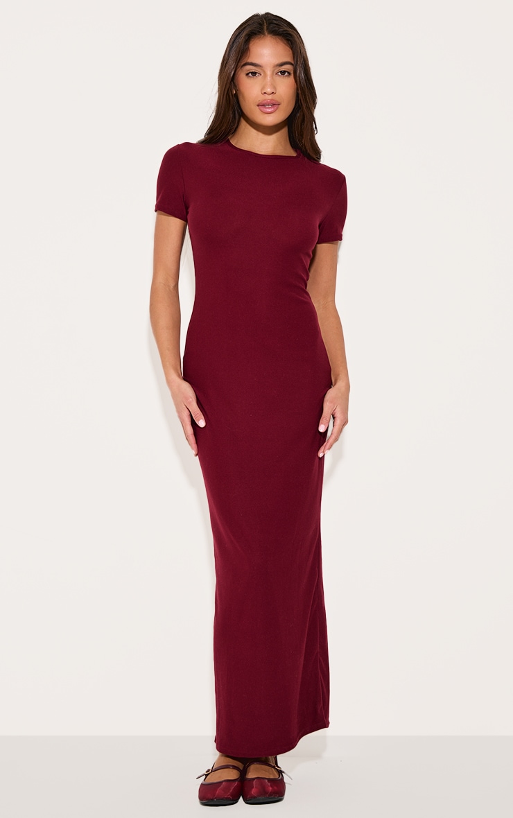 Wine Soft Touch Cap Sleeve Maxi Dress