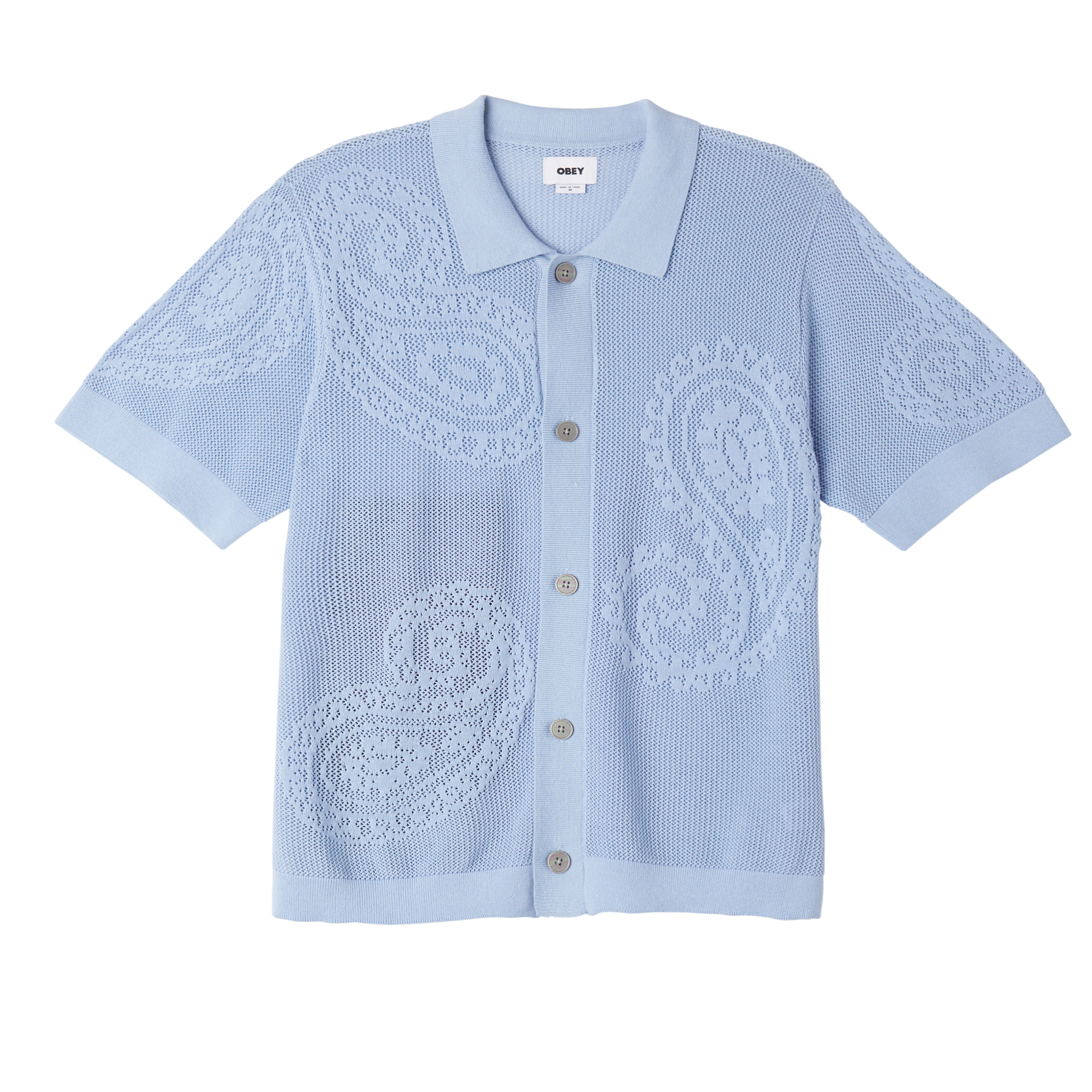 OBEY Tear Drop Open Knit Shirt - Hydrangea