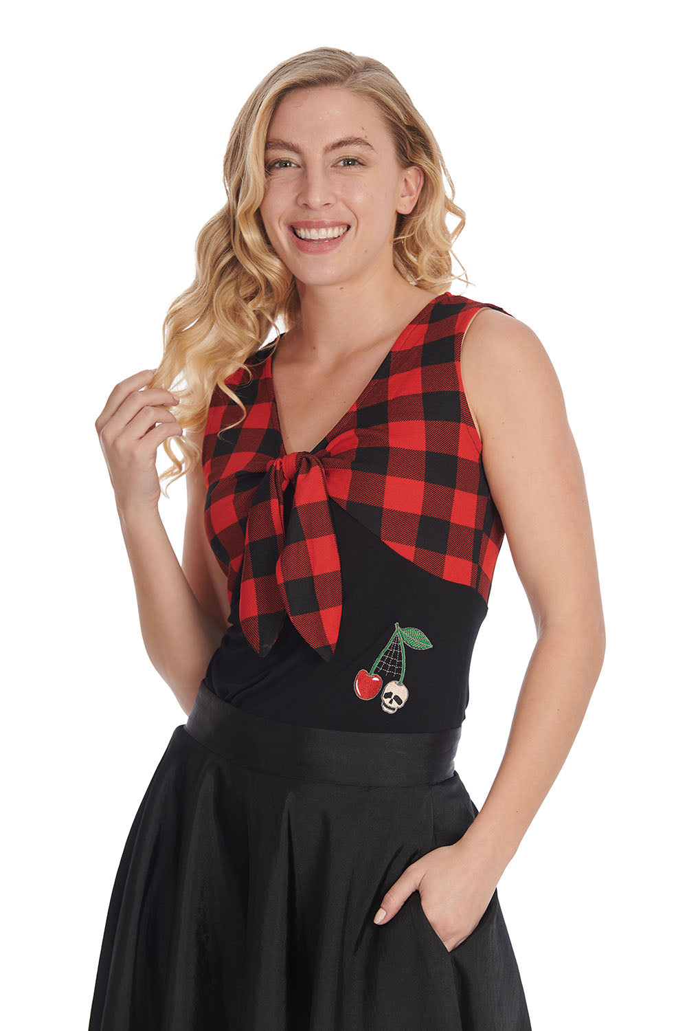 Banned Apparel - Check & Cherry Skull Top