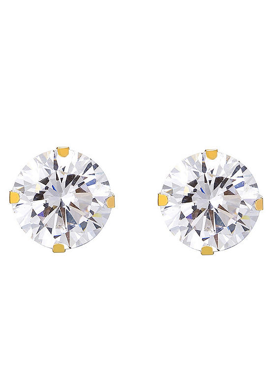 18ct Gold Plated Sterling Silver 10mm Cubic Zirconia Stud Earrings