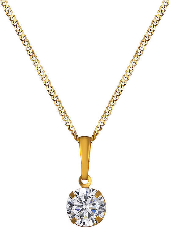 18ct Gold Plated Sterling Silver 6mm Cubic Zirconia Solitaire Necklace