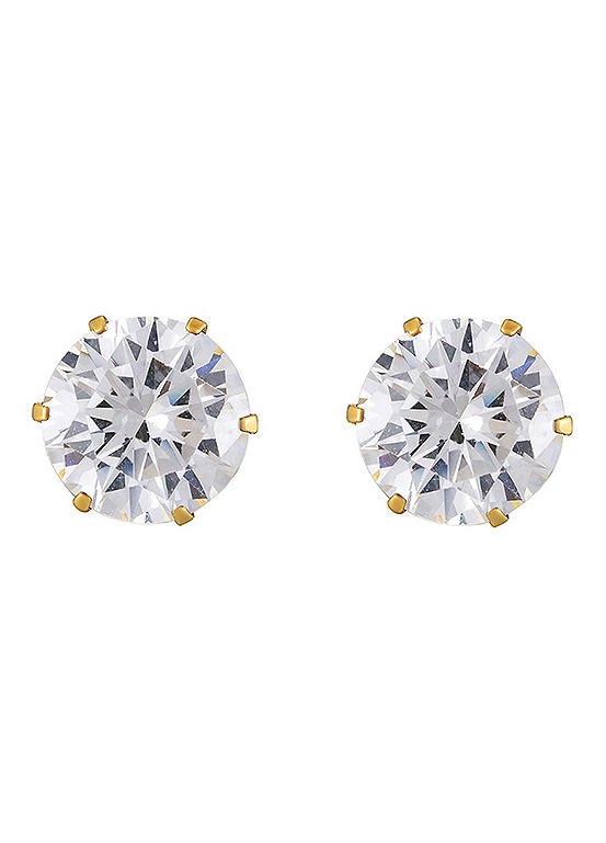 18ct Gold Plated Sterling Silver 7mm Cubic Zirconia Stud Earrings