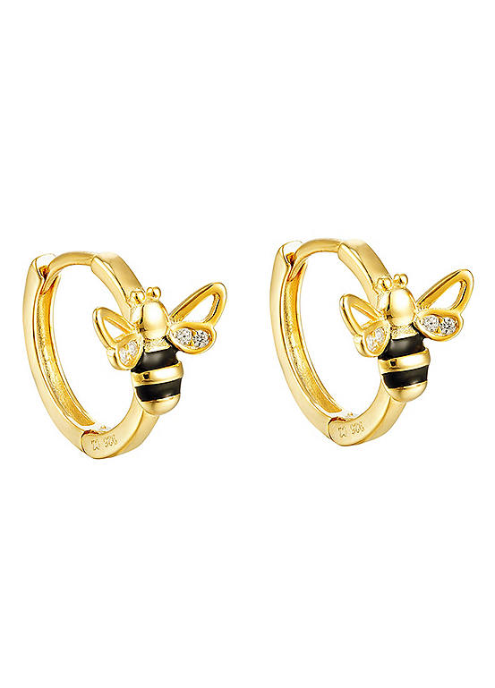 18ct Gold Plated Sterling Silver Bumblebee Cubic Zirconia Huggie Hoop Earrings