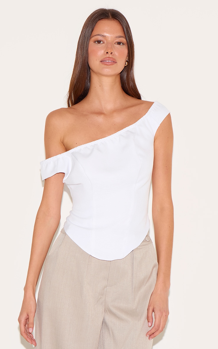 White Woven Bardot Longline Corset