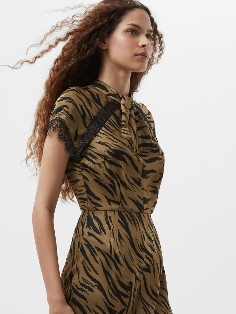 Adeline Ennis Eco Satin Lace Trim Dress