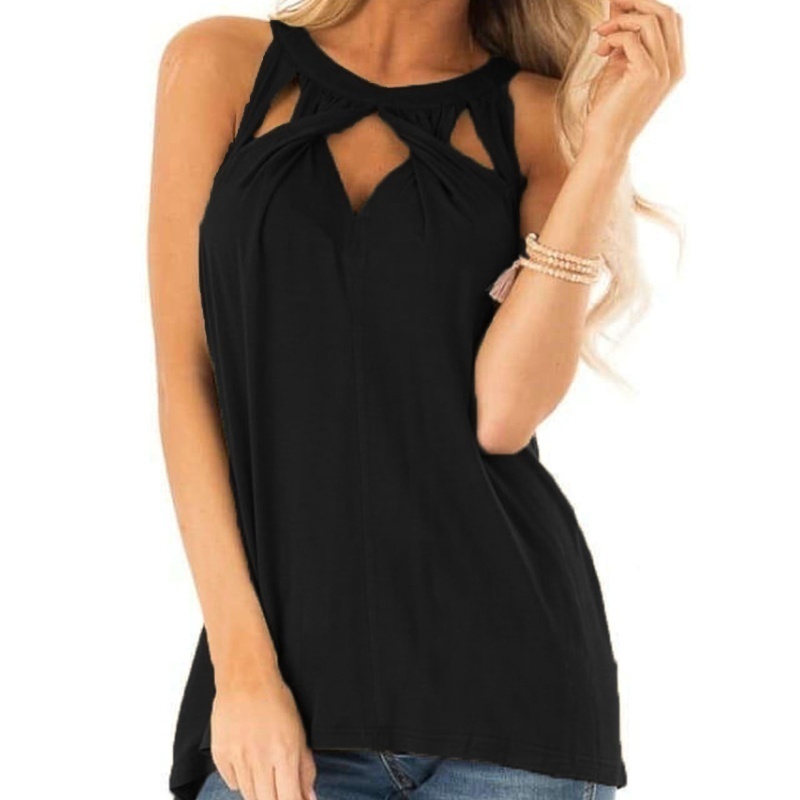 Women Casual Tank Tops Hollow Out Cross Tee Shirt Summer Sleeveless Halter Loos