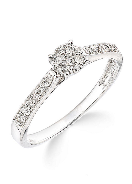 9ct White Gold 0.25ct Diamond Cluster Shoulders Set Ring