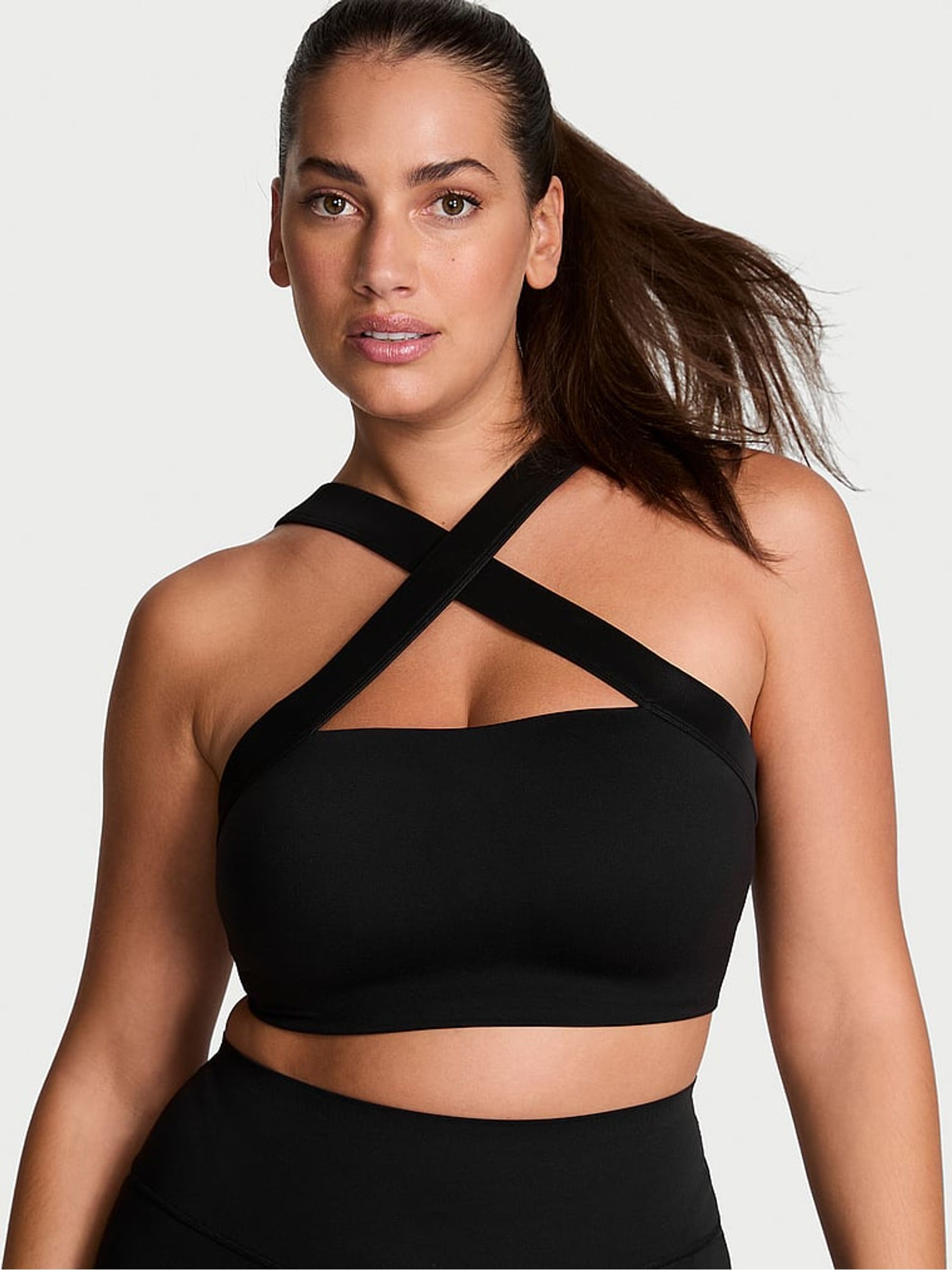 Black Activate™ Faux Leather Mix Sports Bra