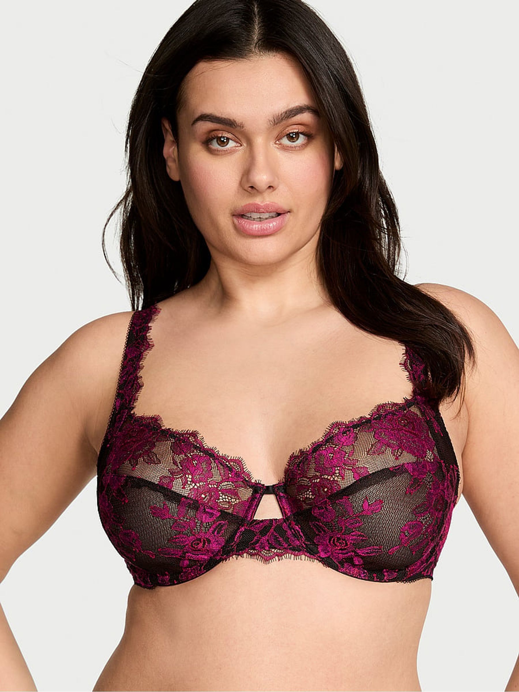 Black & Pink Full Cup Support Rose Lace Unlined Bra