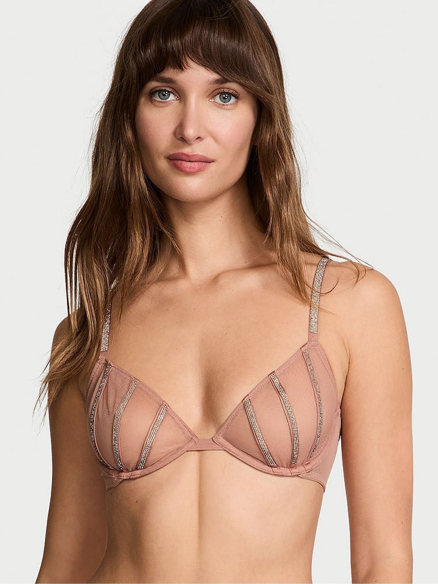 Almond Beige Nude Sheer Shine Low Cut Demi Bra