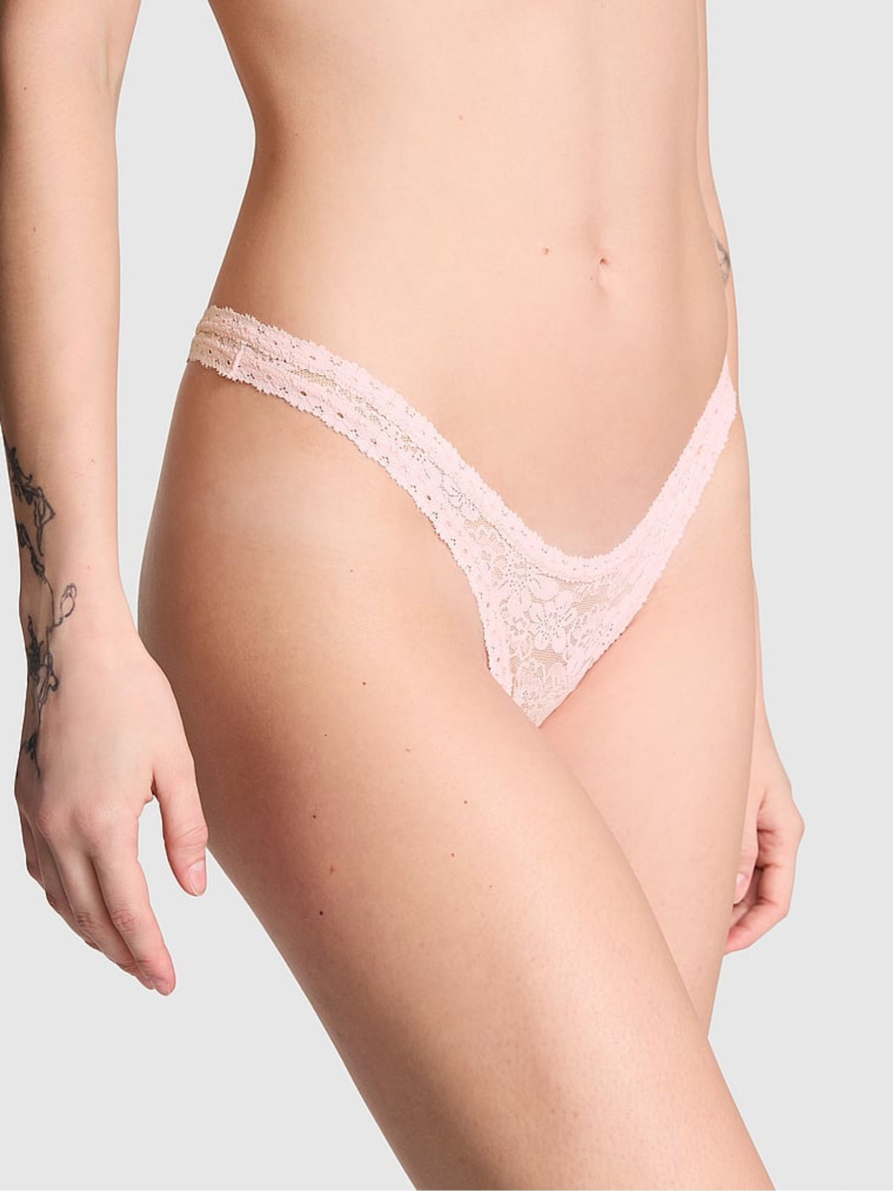 Angel Pink Mini Scoop Thong Floral Lace Knickers