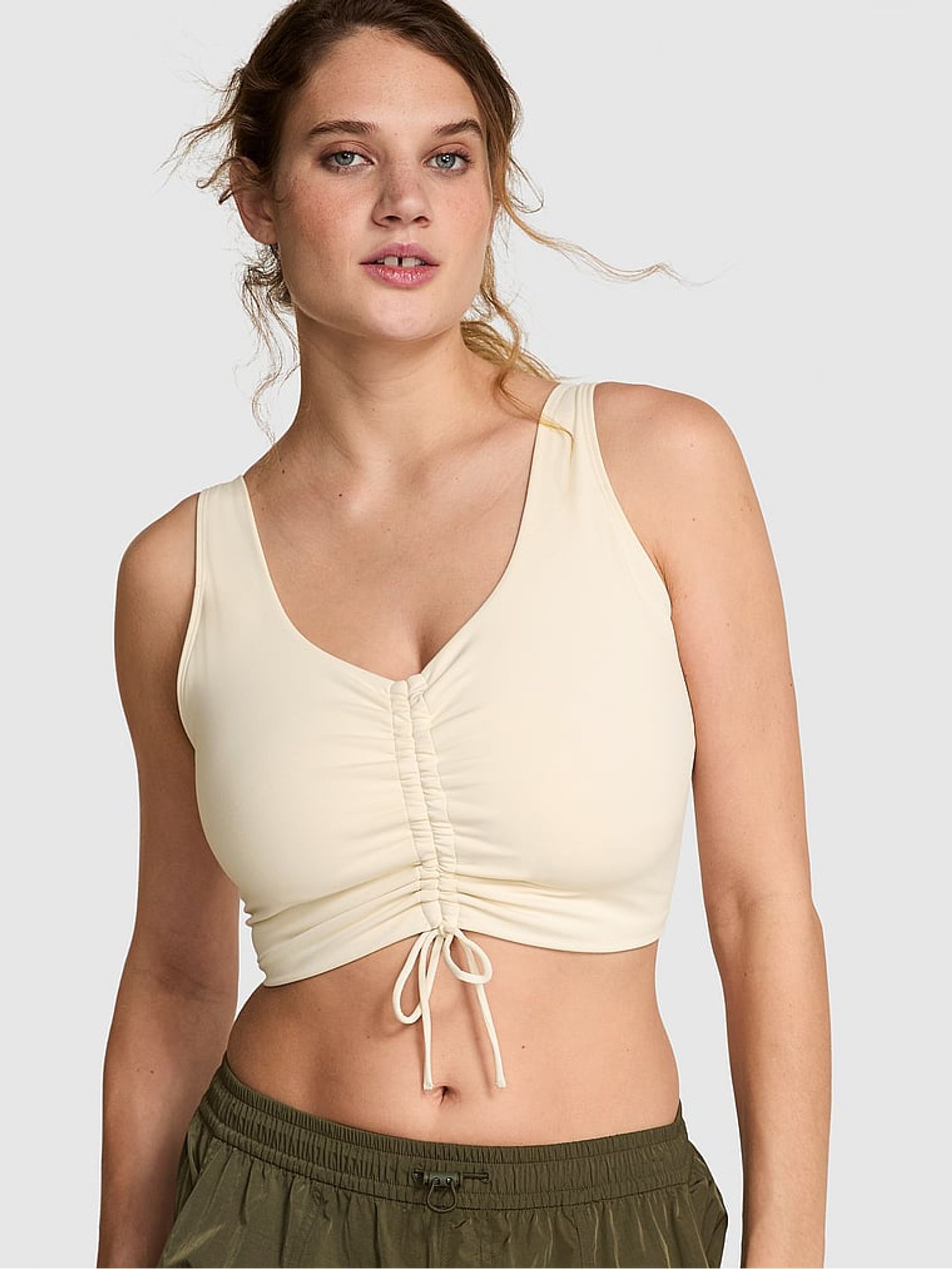 White Shell Relay Cinched Plunge Bra