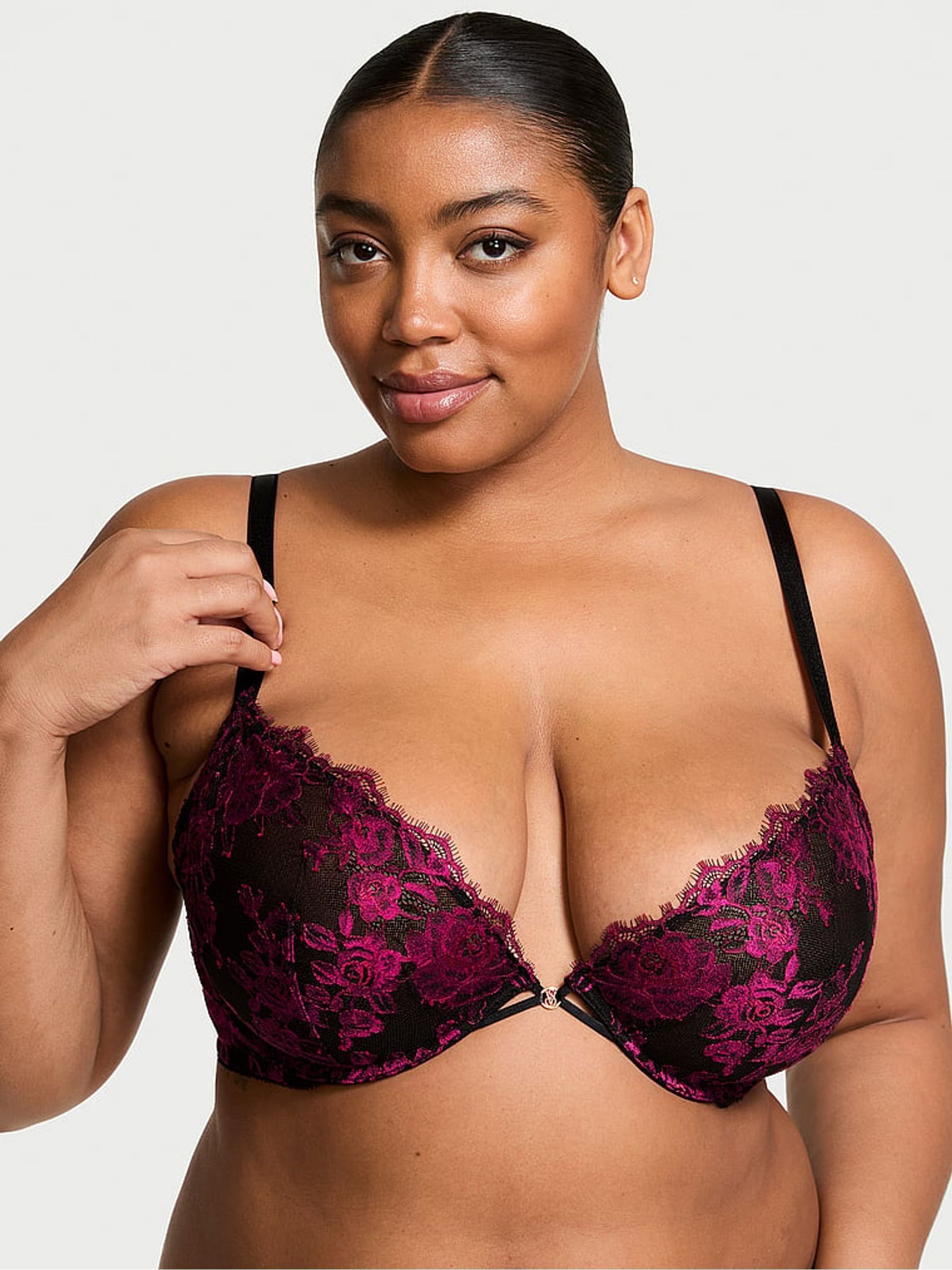 Black & Pink Demi Rose Lace Unlined Bra