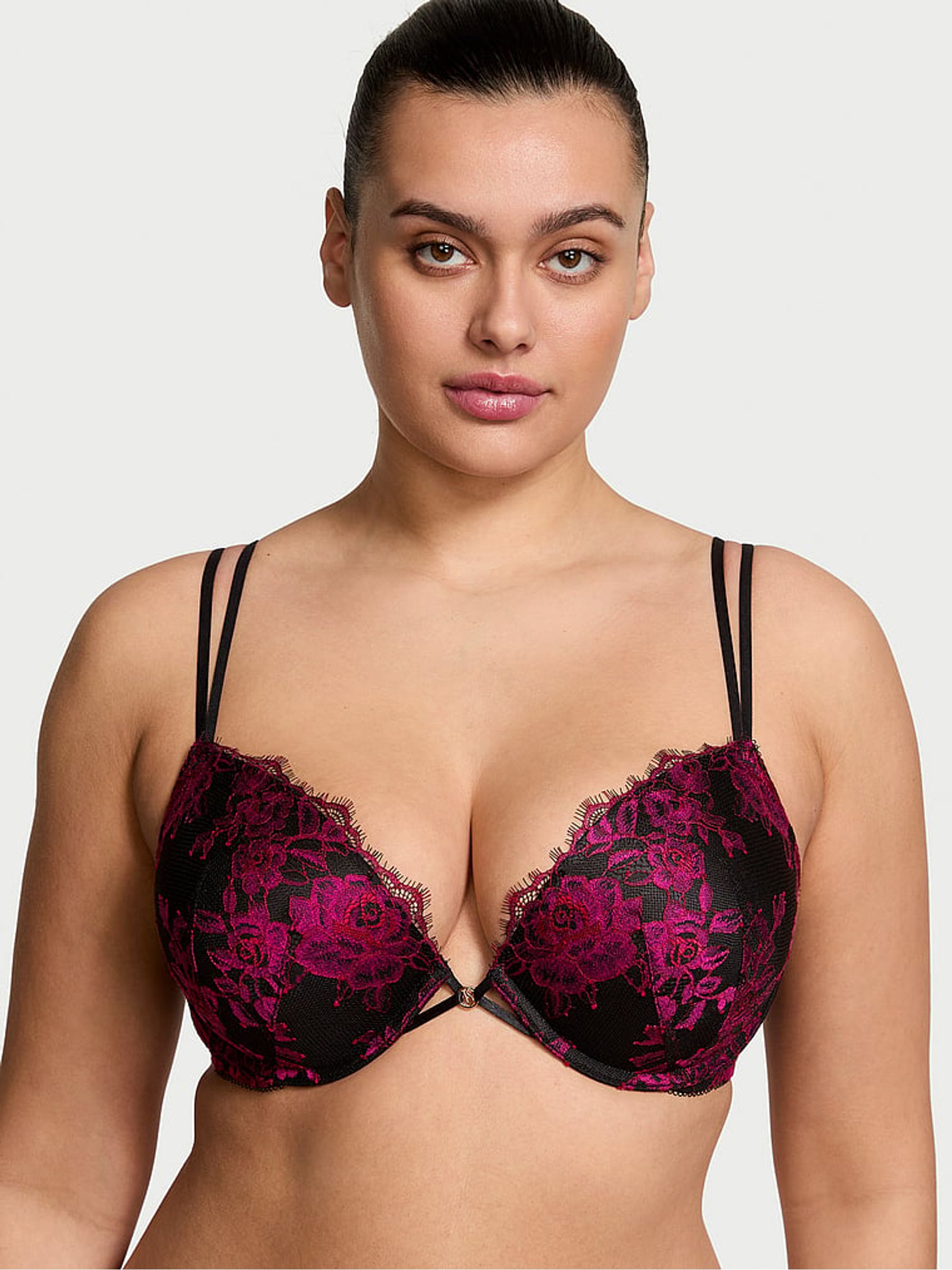 Black & Pink Push Up Rose Lace Bra
