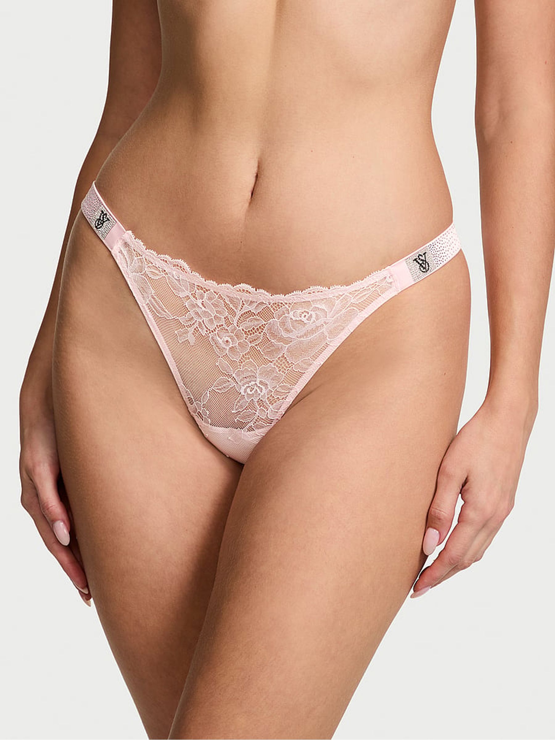 Angel Pink Thong Scattered Shine Strap Lace Knickers