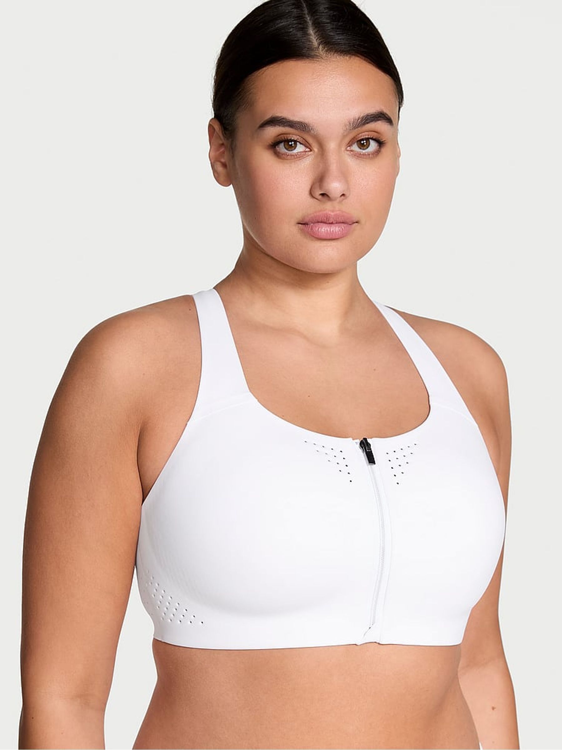 White Front Close Featherweight Max High Support Sports Bra