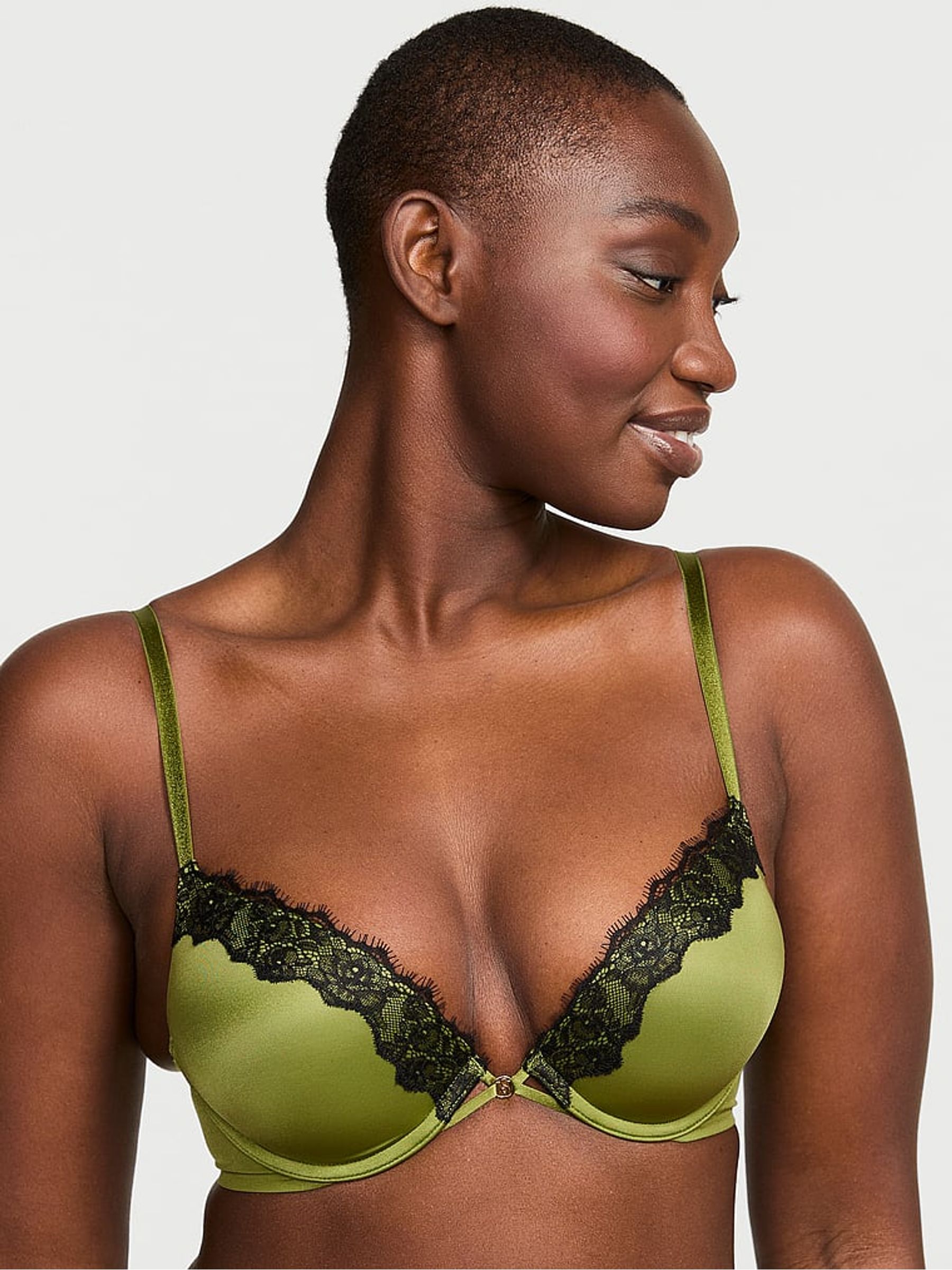 Pear Green Add 2 Cups Push Up Bombshell Lace Trim Bra