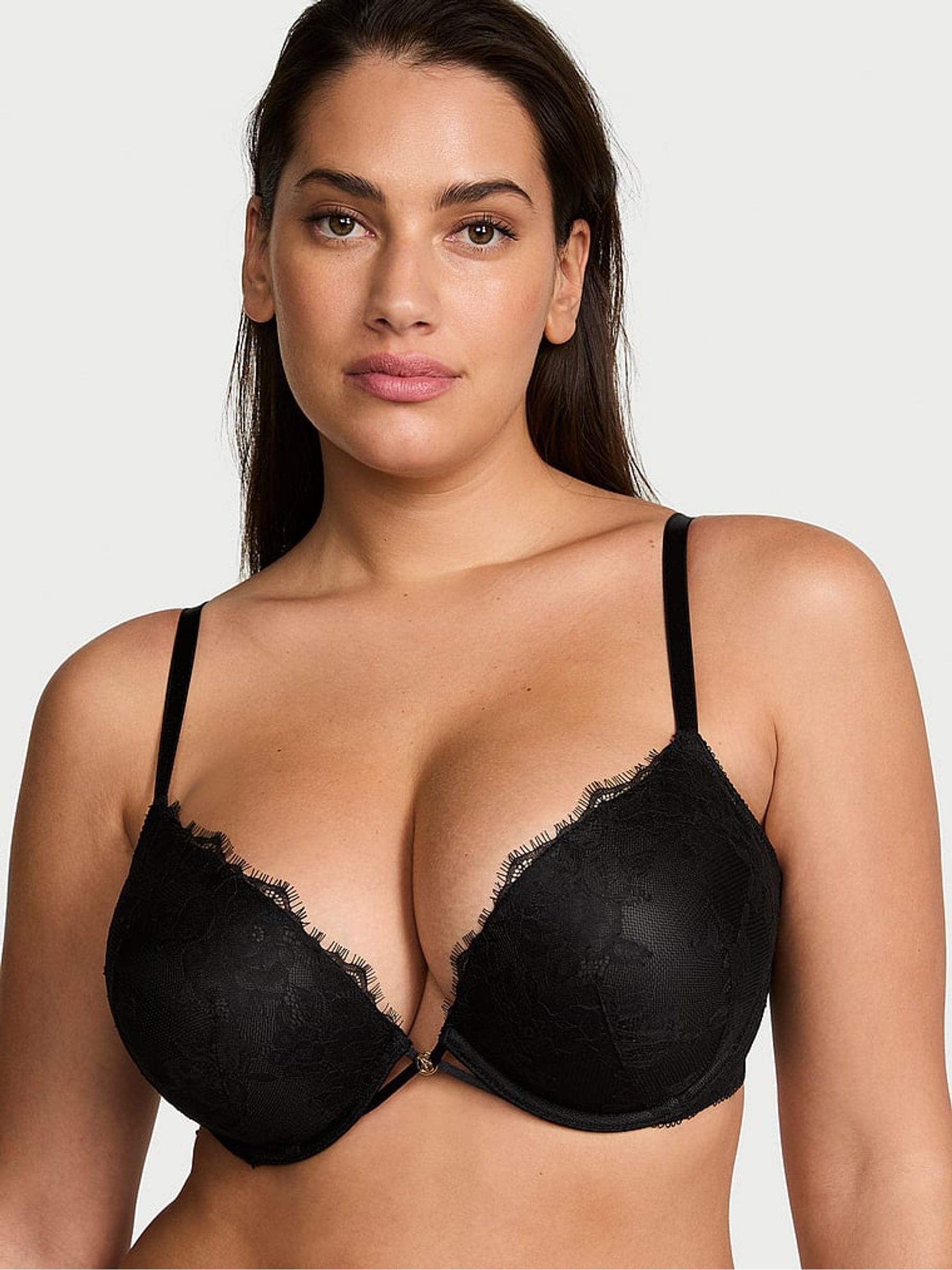 Black Add 2 Cups Push Up Bombshell Rose Lace Bra