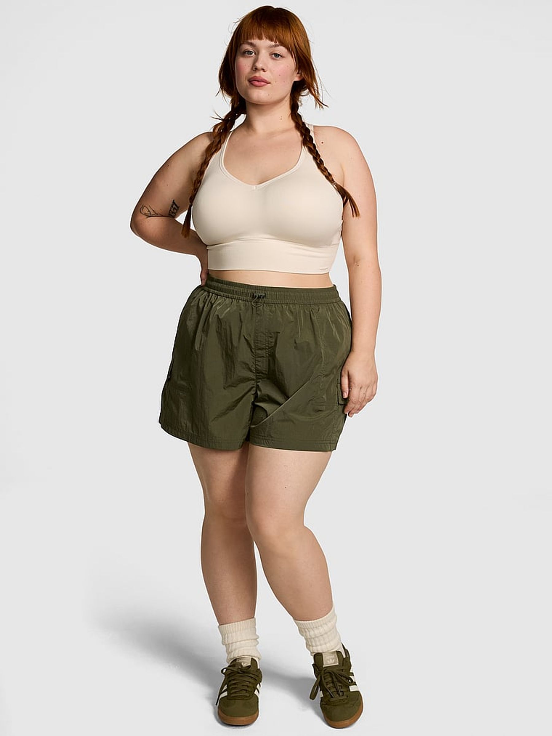 Olive Green Parachute Cargo Shorts