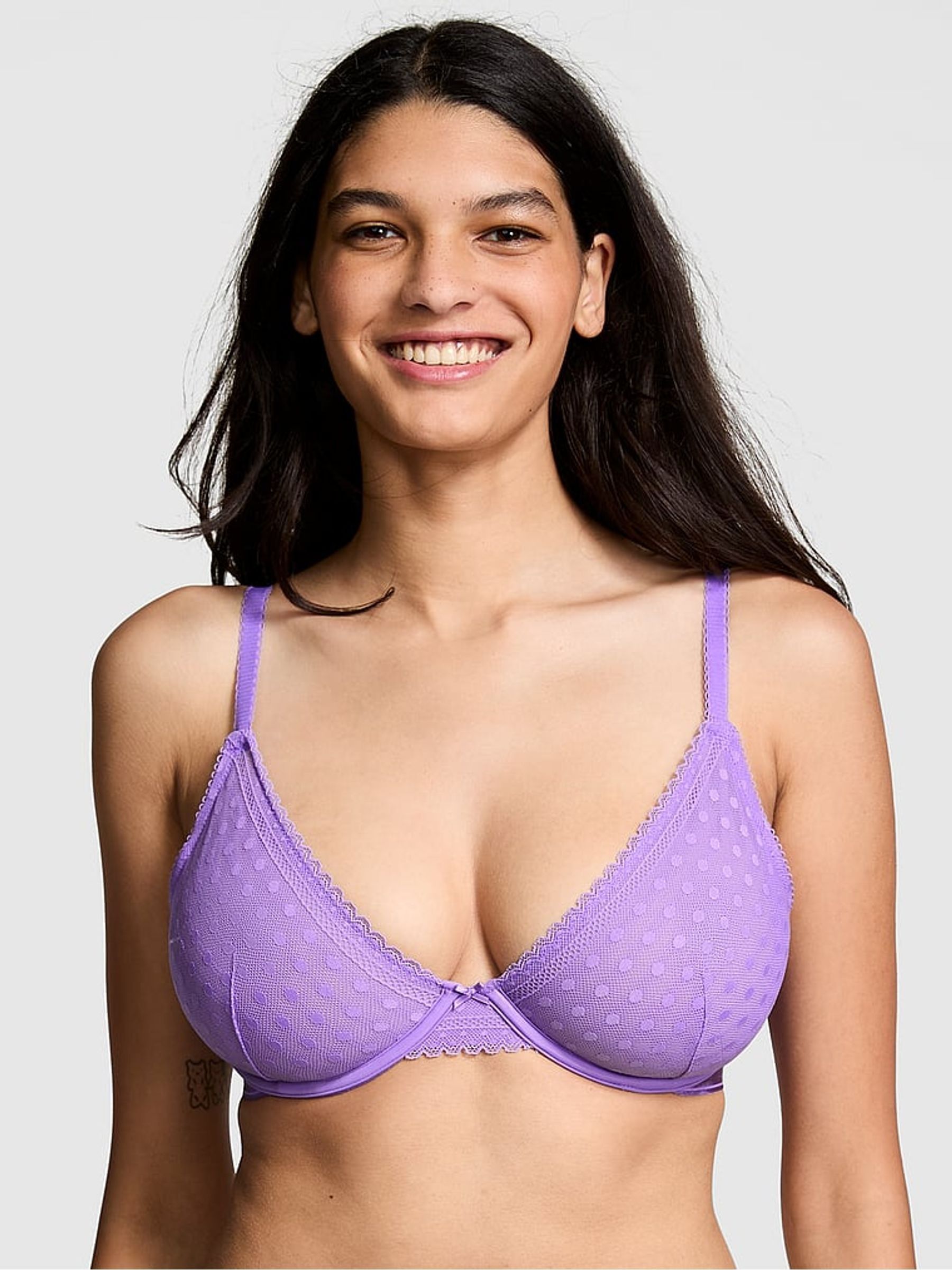 Wysteria Purple Dainty Dot Plunge Lace Bra