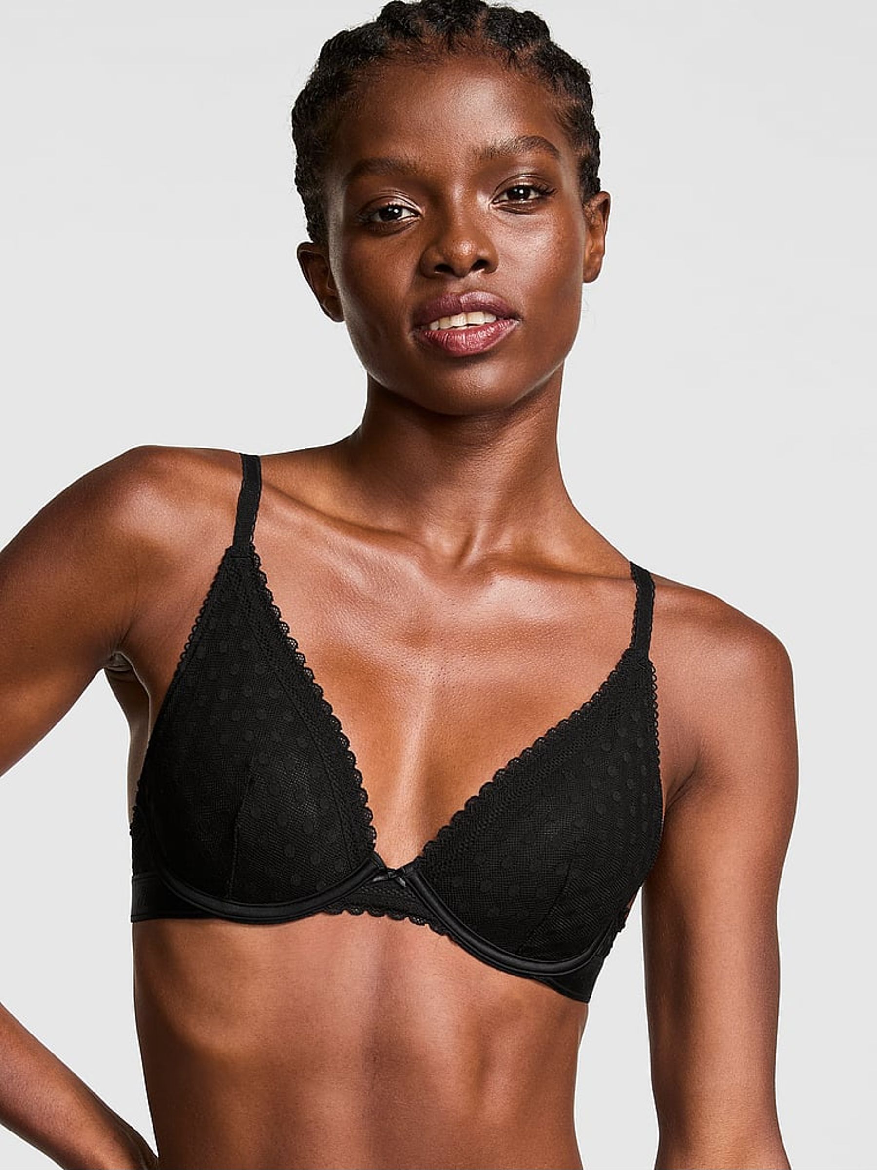 Black Dainty Dot Plunge Lace Bra