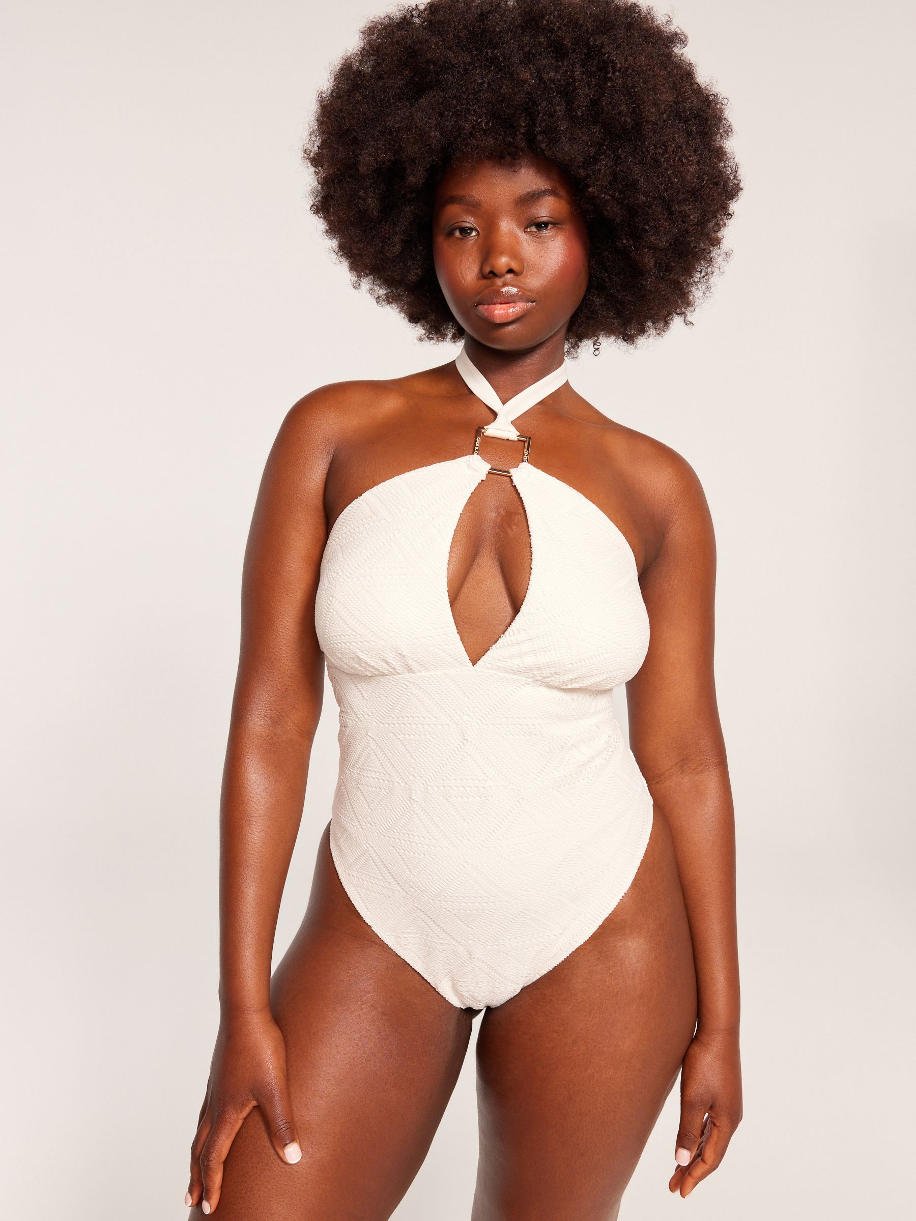 White Tummy Control Halterneck Crochet Swimsuit