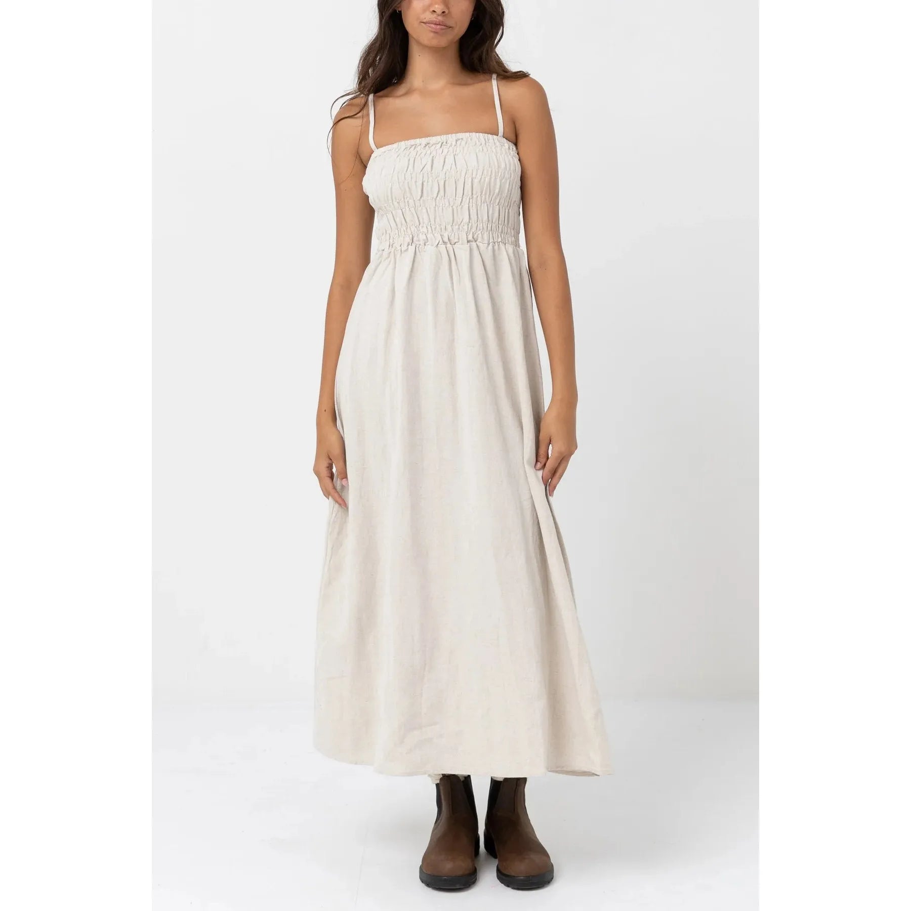 Rhythm Classic Shirred Midi Dress - Oat