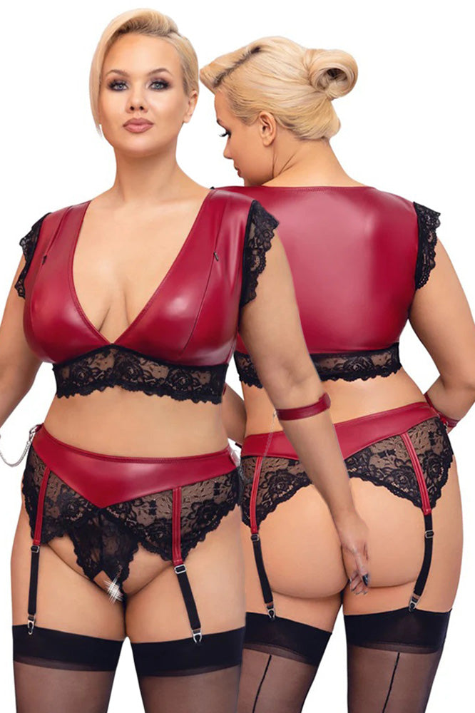 Cottelli Bondage Plus Size Red Black Lingerie Set
