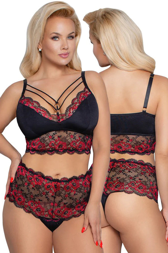Cottelli Curves Plus Size Red Black Lingerie Set