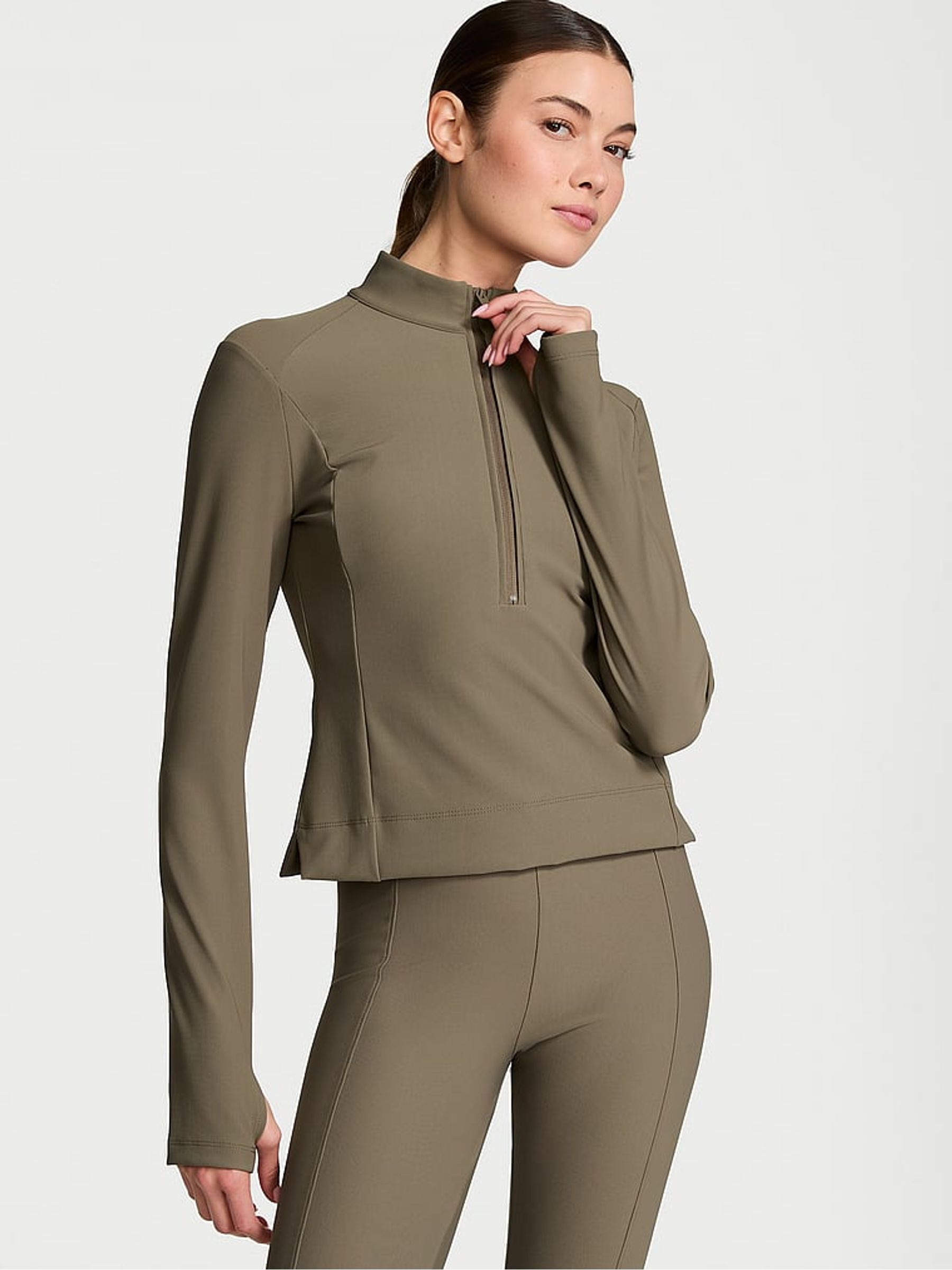 Olive Green Half Zip Rib Jacket