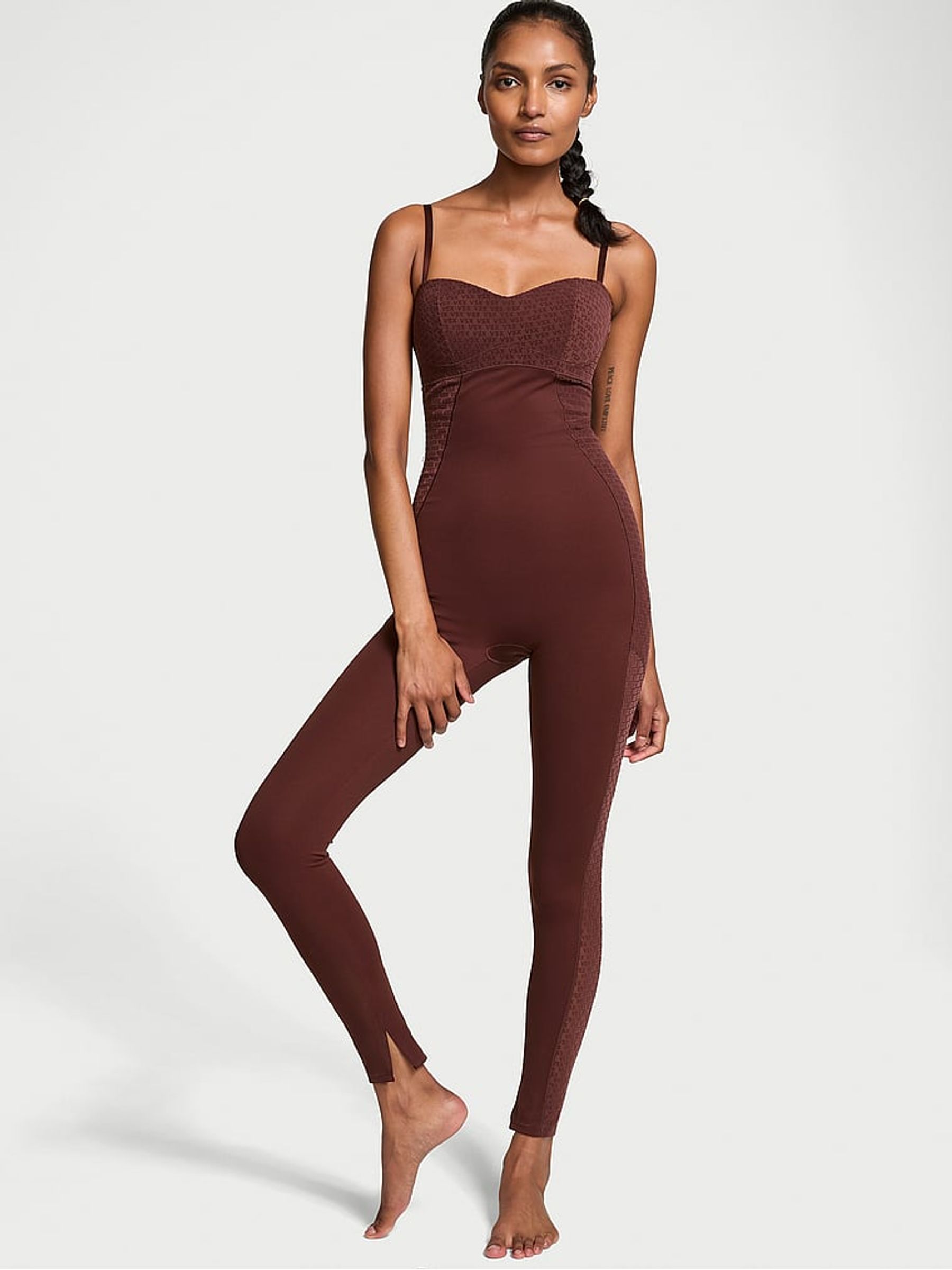 Burgundy Brown Elevate™ Logo Mesh Jumpsuit
