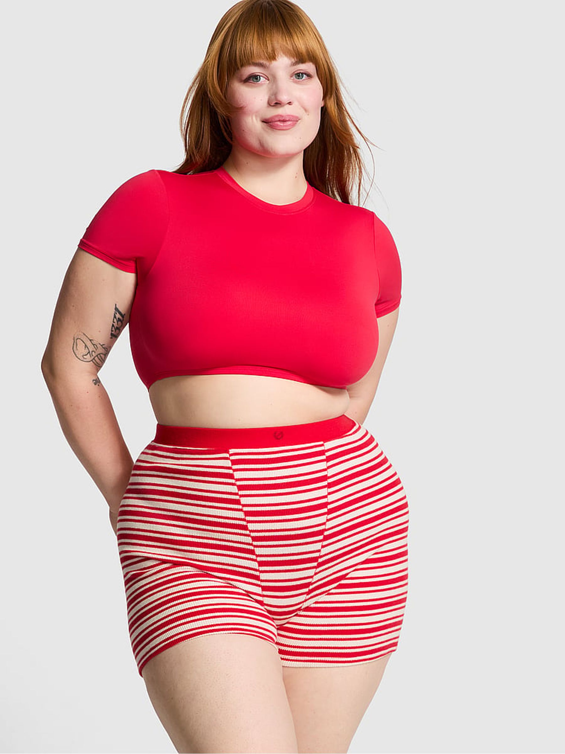 Vermillion Red Stripes Thermal Boxer Pyjama Shorts