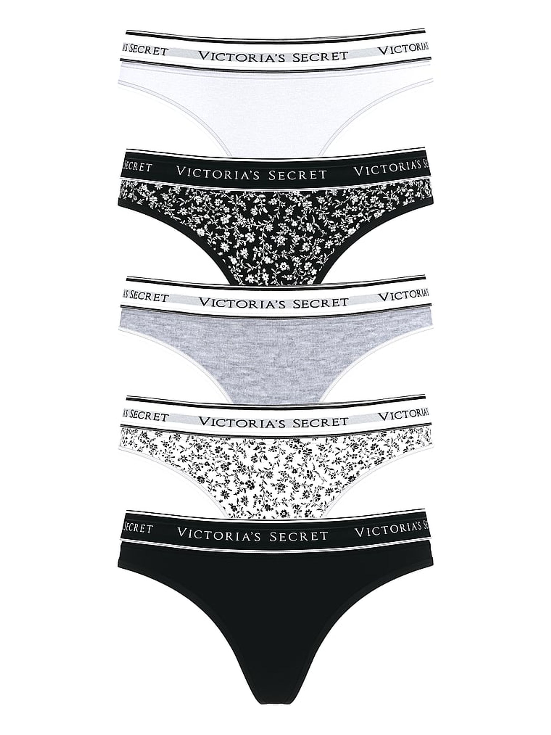 White/Grey/Black Thong Logo 5 Pack Knickers