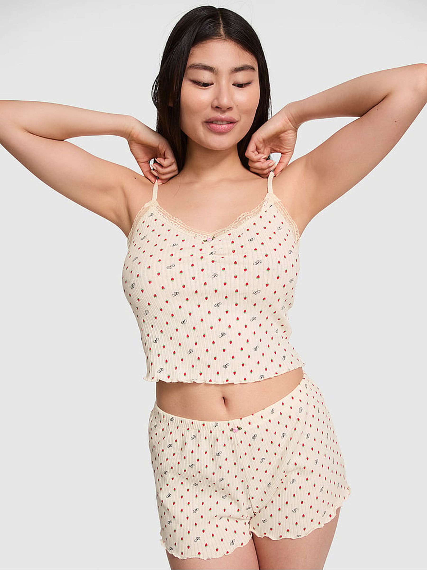 White Shell Strawberries Pointelle PJ Cami Top