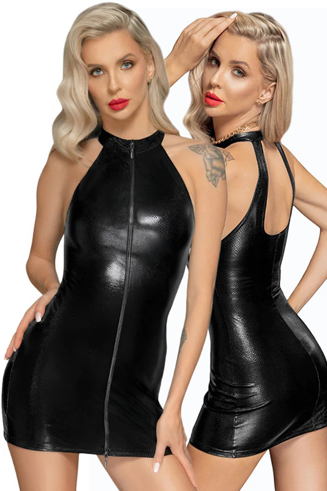 Noir Handmade Snake Wetlook Mini Dress