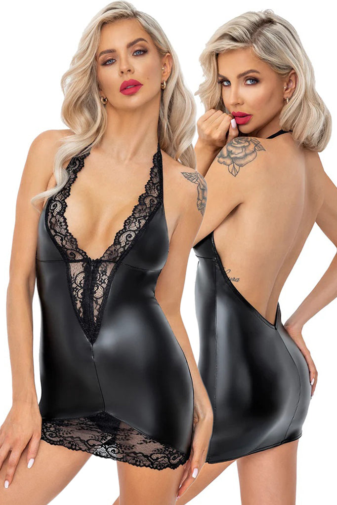 Noir Handmade Low Back Powerwetlook Mini Dress