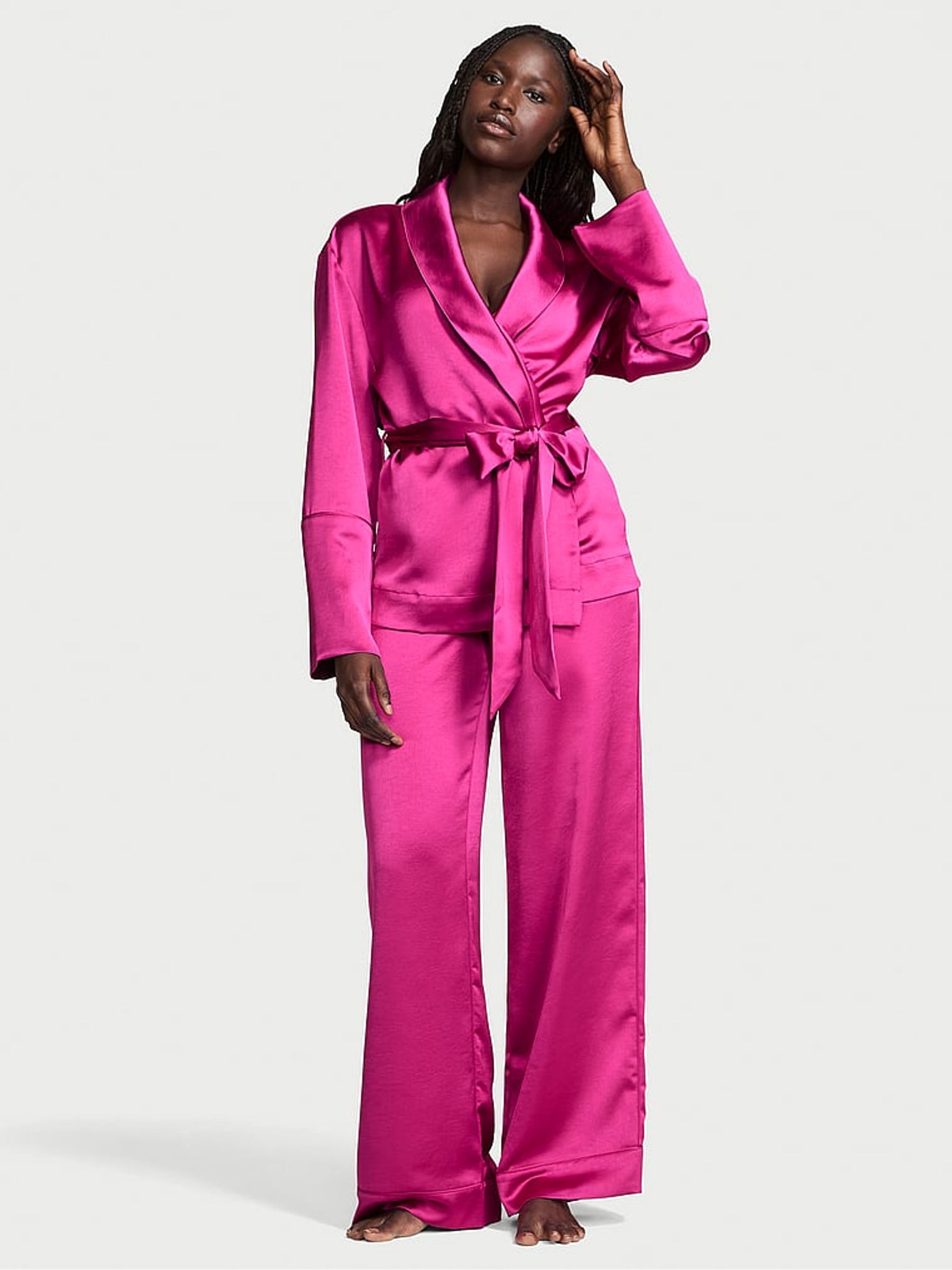 Allure Pink Luxe Satin Wrap and Trouser Set