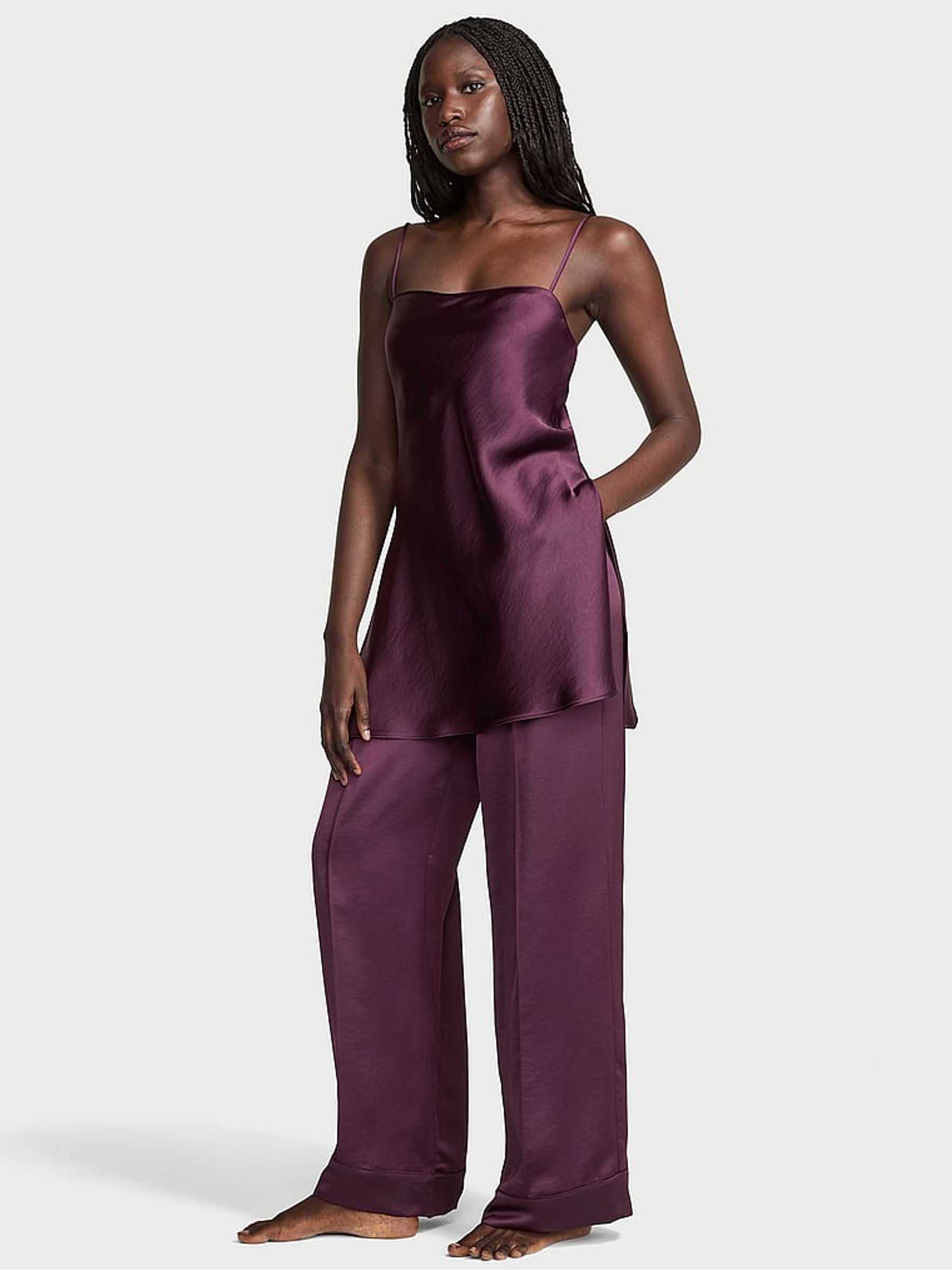 Winter Wine Purple Luxe Satin Tunic and Trouser Set