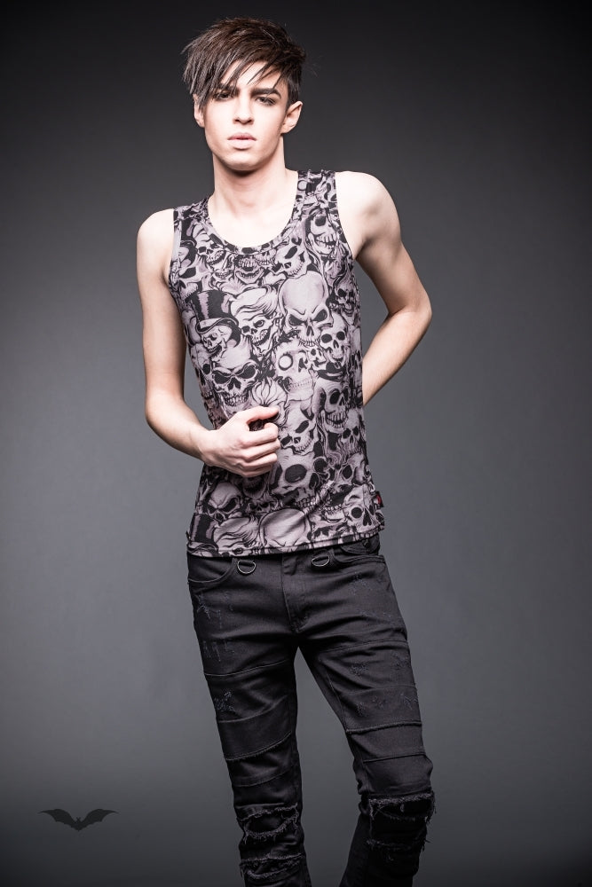 Queen of Darkness - Grey top with lots of different skulls by Grin Entertainment Store