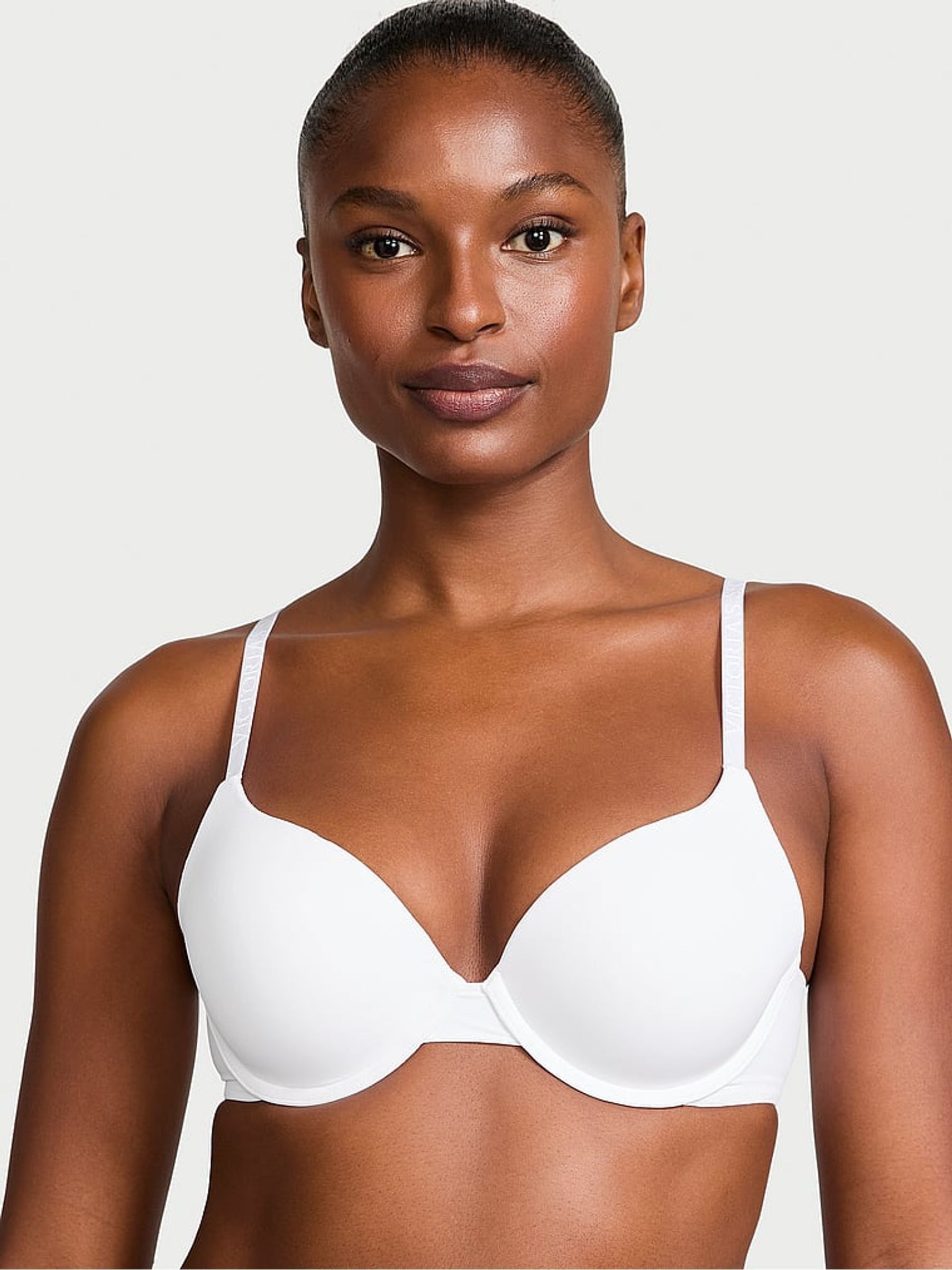 White Strap Full Cup Push Up Logo Bra